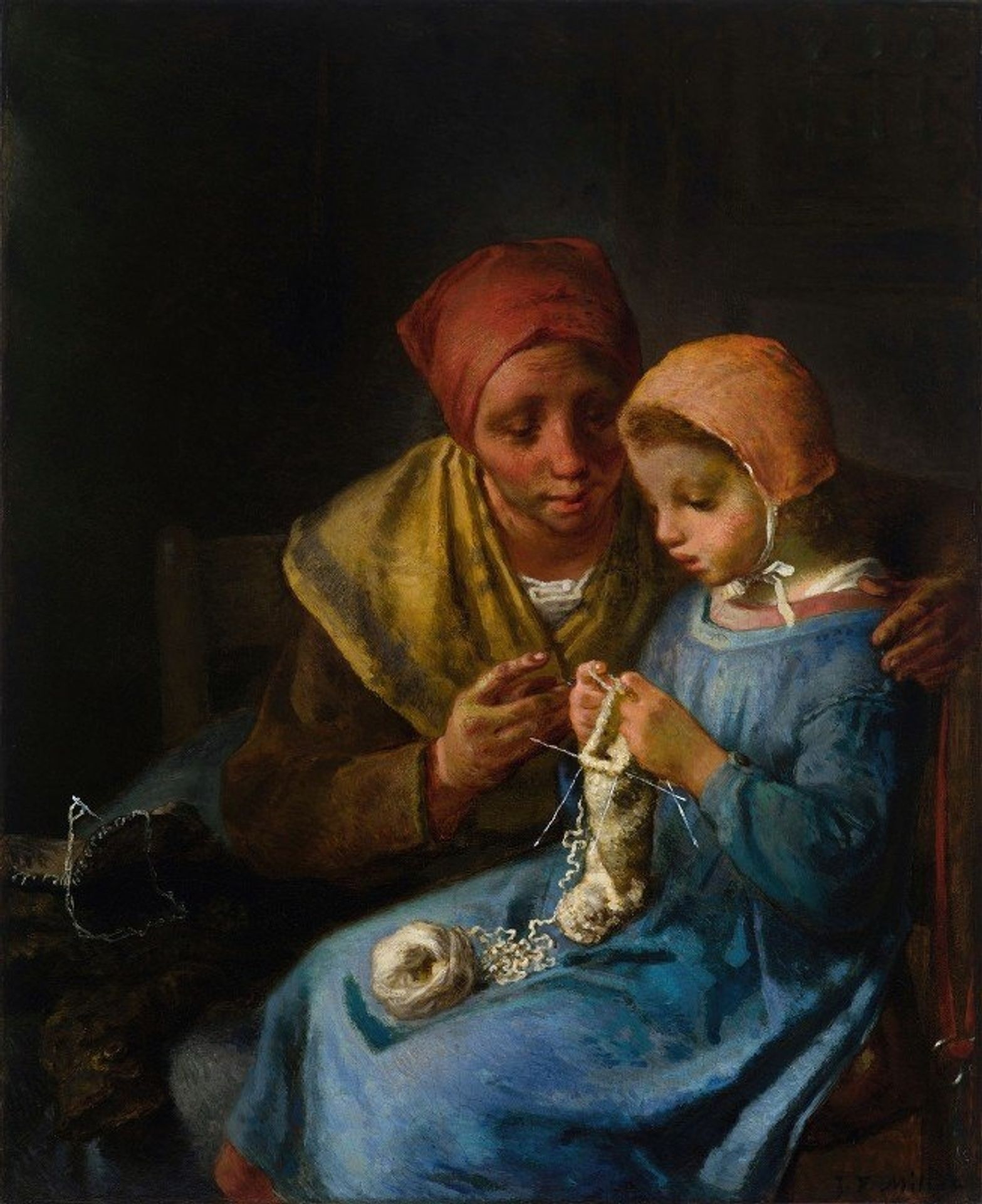 The Knitting Lesson by Jean-François Millet