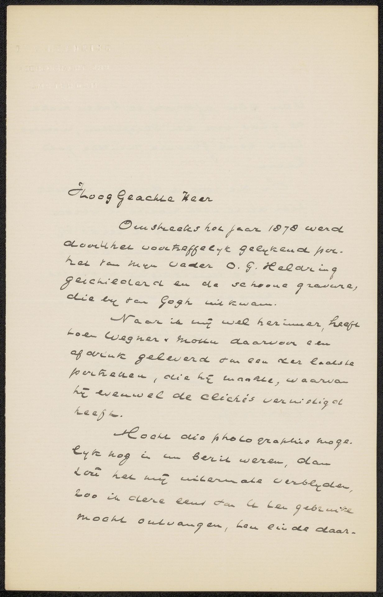 Brief aan August Allebé by Johannes Lodewijk Heldring