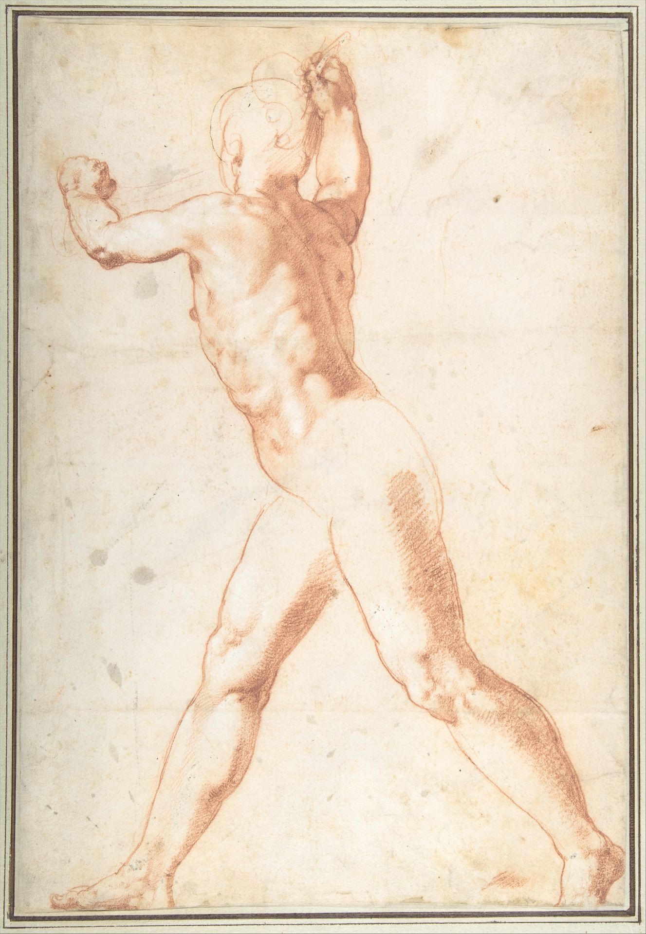 Standing Nude Man (recto); Three Studies of Soldiers (verso) by Taddeo Zuccaro