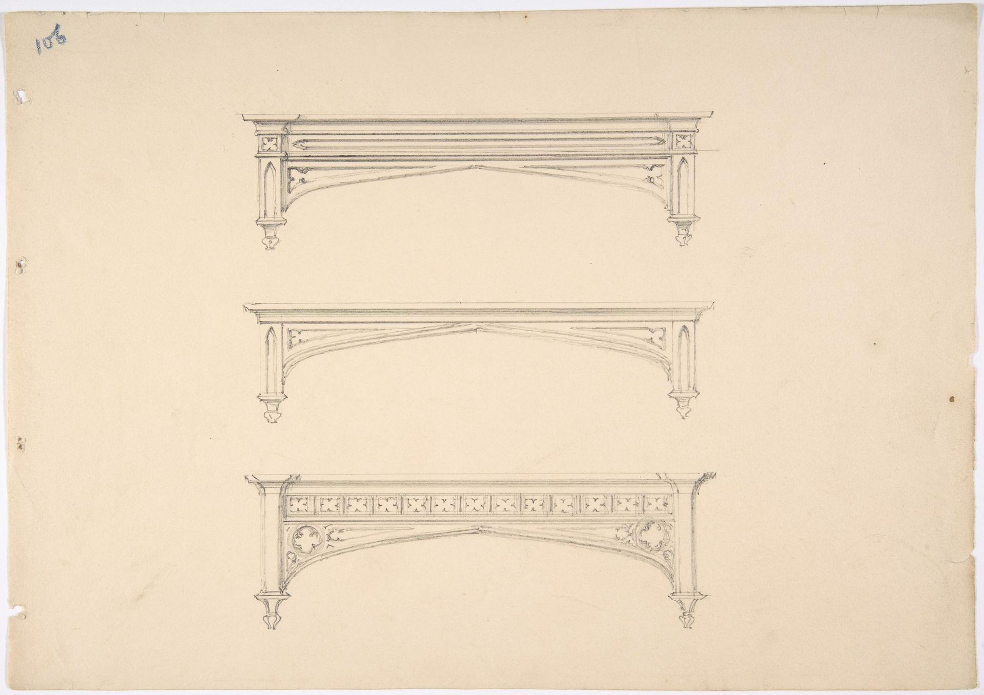 Design for Three Gothic Pediments by Anonymous