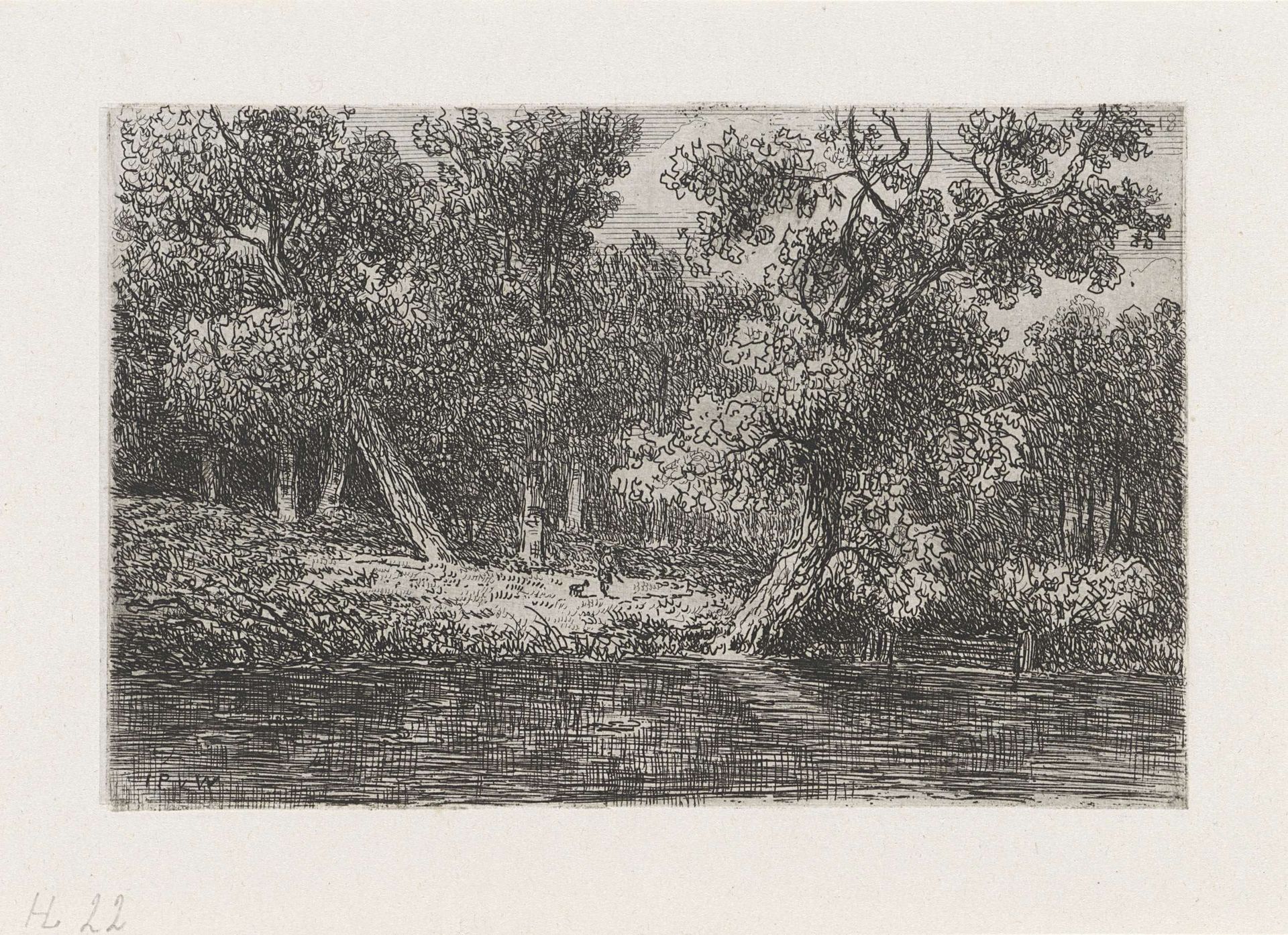 Bosgezicht met een waterpartij by Johannes Pieter van Wisselingh