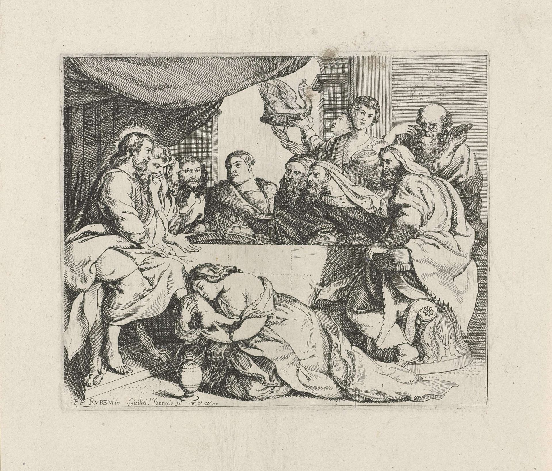 Maria Magdalena zalft de voeten van Christus by Willem Panneels