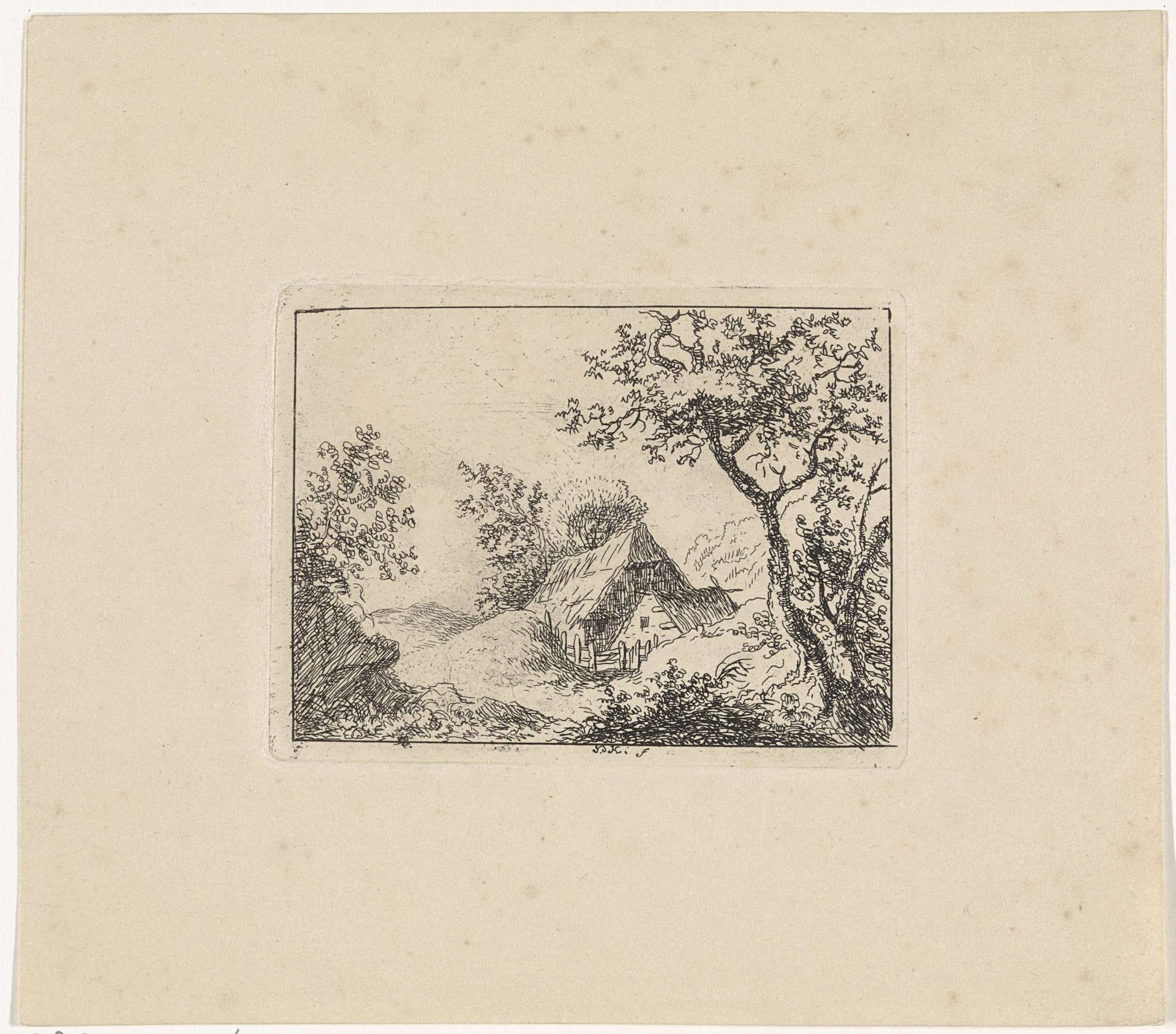 Landschap met twee huizen by Paulus Kerkhof