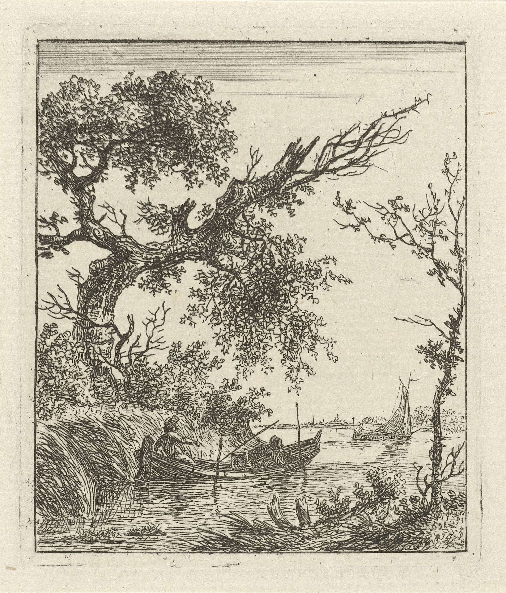 Roeiboot met twee mannen by Hermanus Fock