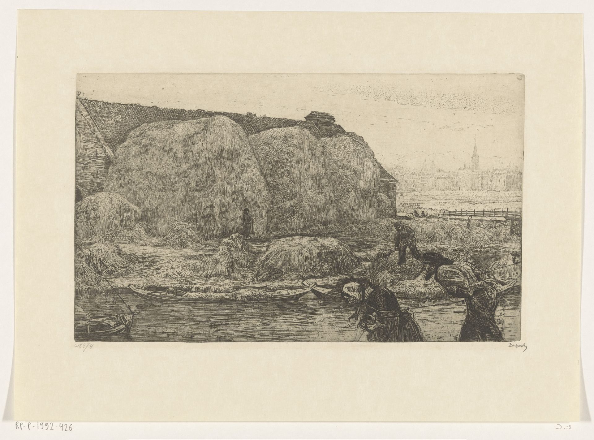 Boerderij met hooischelven aan het Jaagpad in Amsterdam by Pieter Dupont