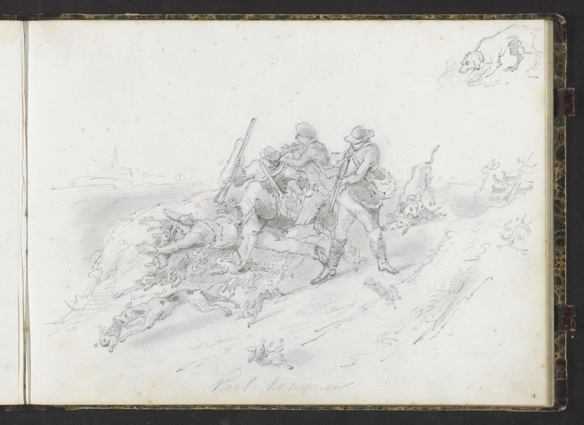 Jachtgezelschap in botsing met een sprong konijnen by Lambertus Lingeman