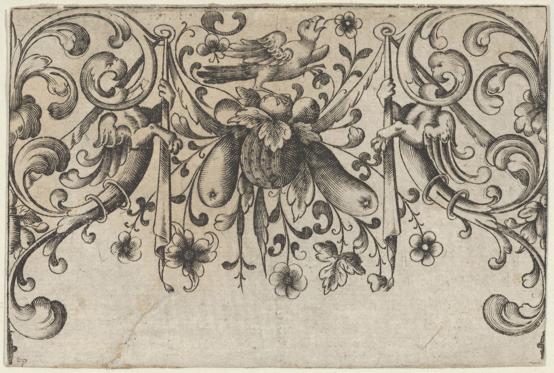 Design for Silverwork with Garlands, Birds, and Grotesque Motifs by Hieronymus Bang
