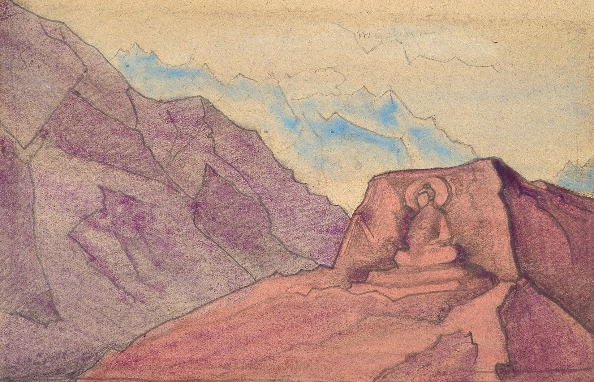 Sketch with the image of Maitreya, carved on a rock by Nicholas Roerich