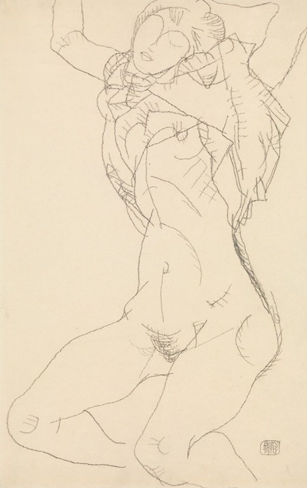 Seminude with Arms Raised by Egon Schiele