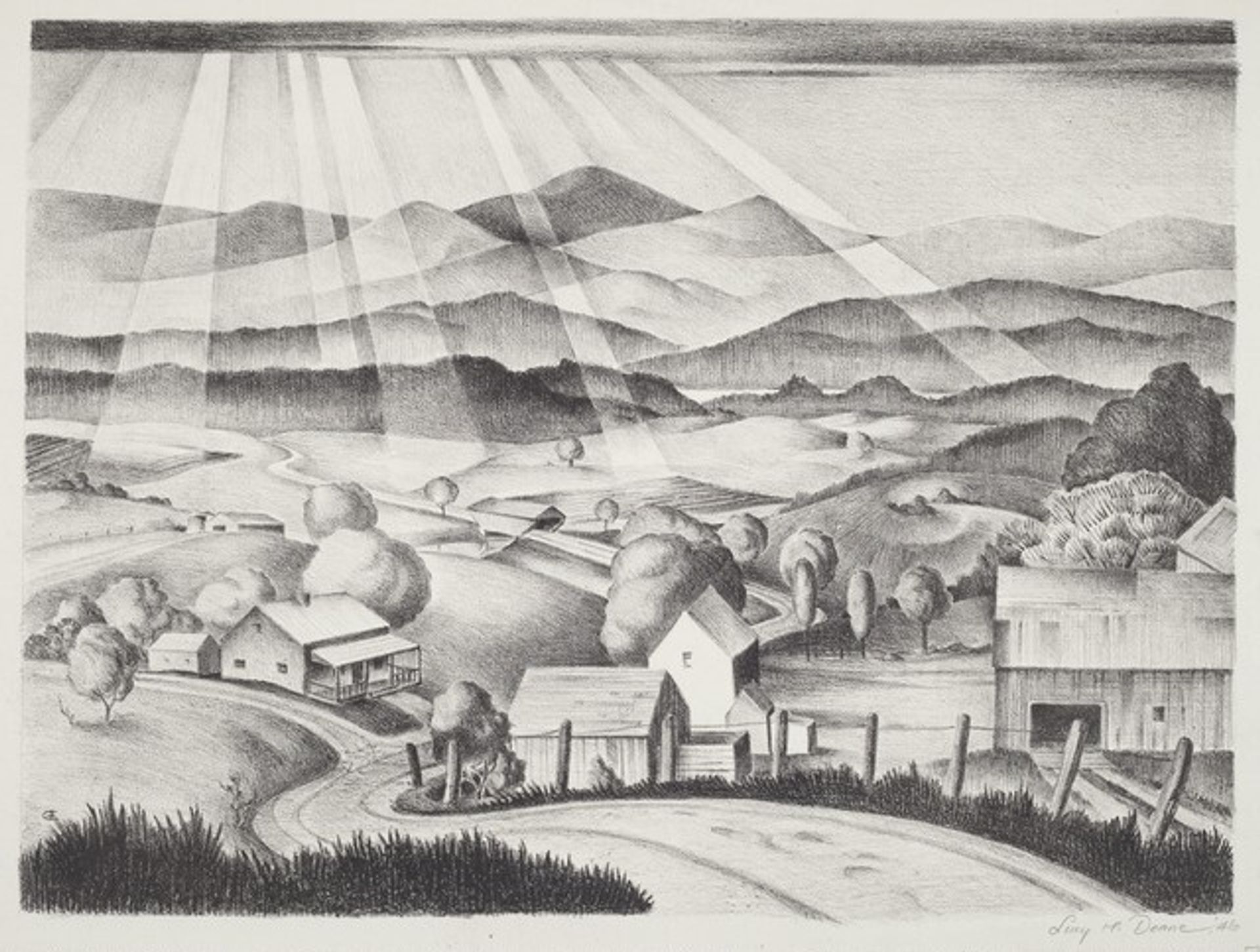 Untitled (Rural Landscape with Covered Bridge) by Lucy H. Doane