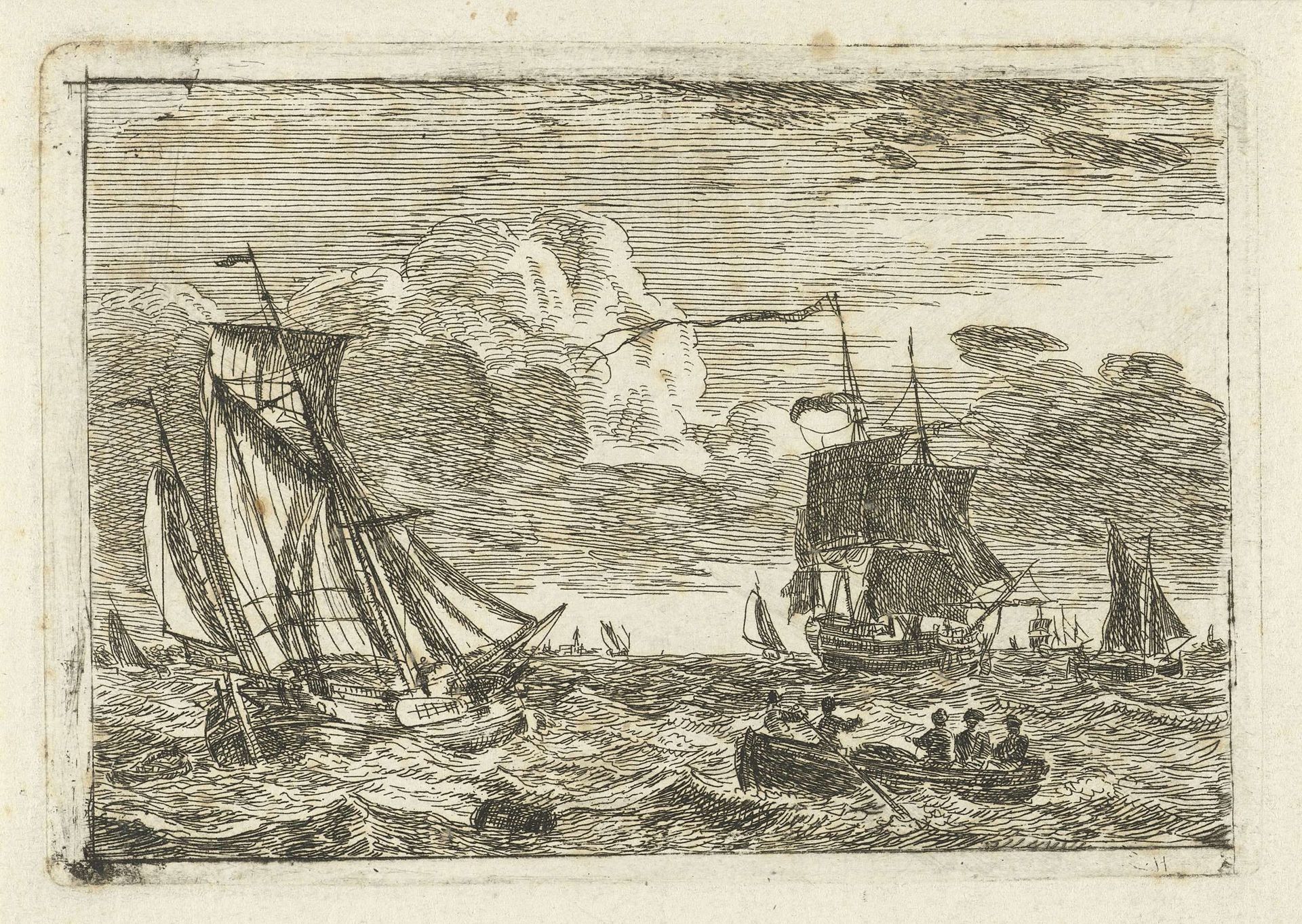 Diverse zeilschepen en een sloep op zee by Gerrit Groenewegen