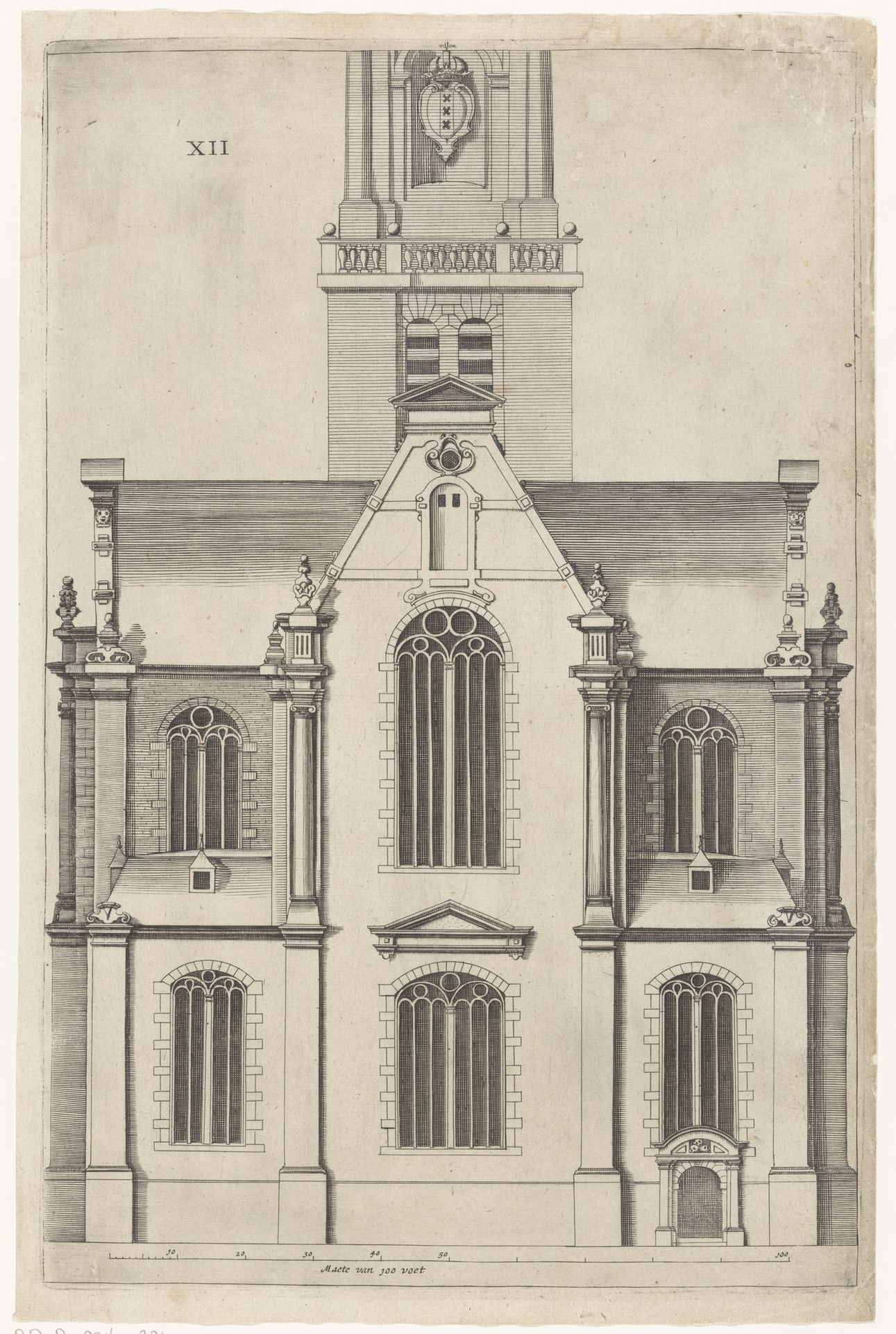 Zijaanzicht van de Westerkerk met toren by Anonymous