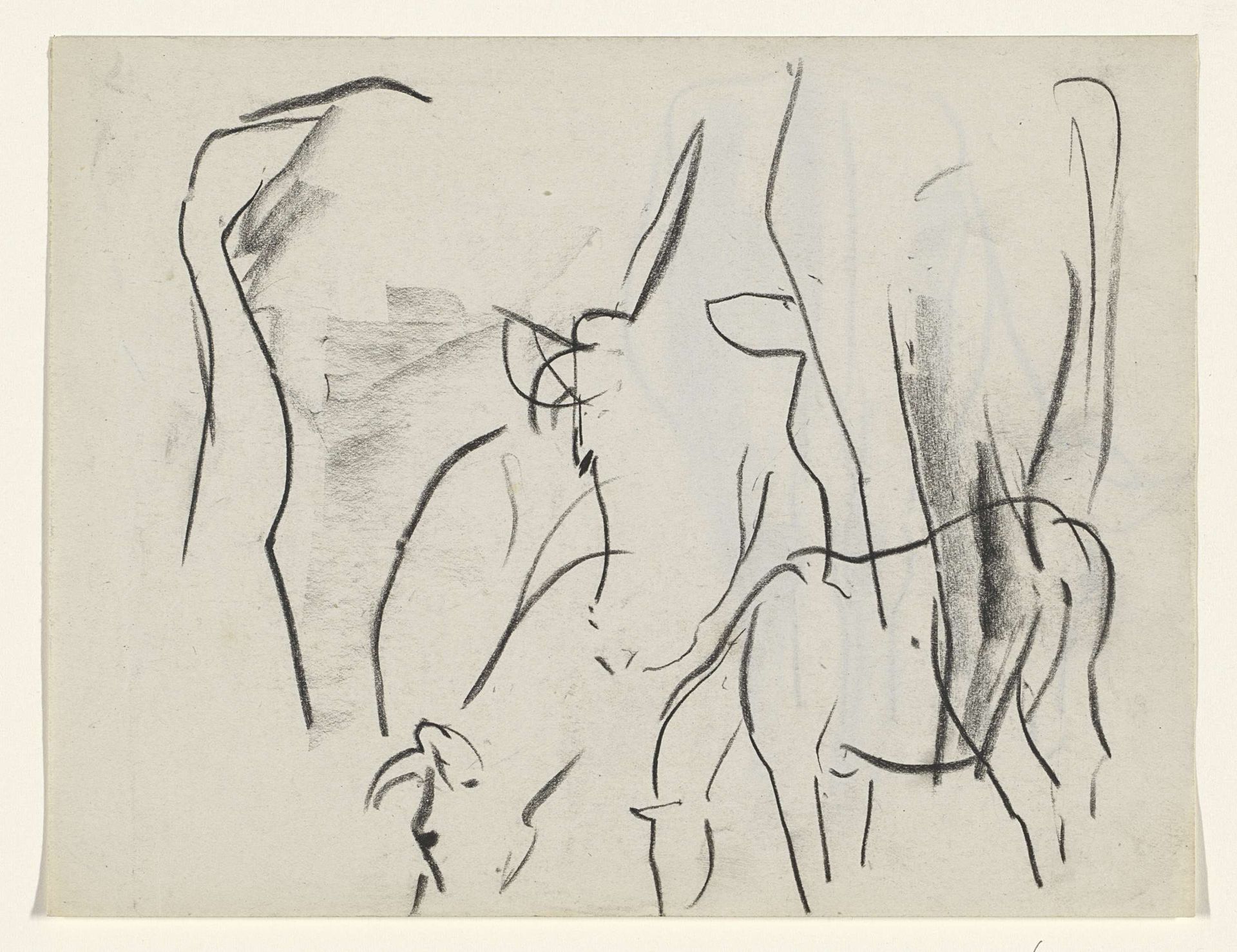Grazende koeien en een paard by Leo Gestel