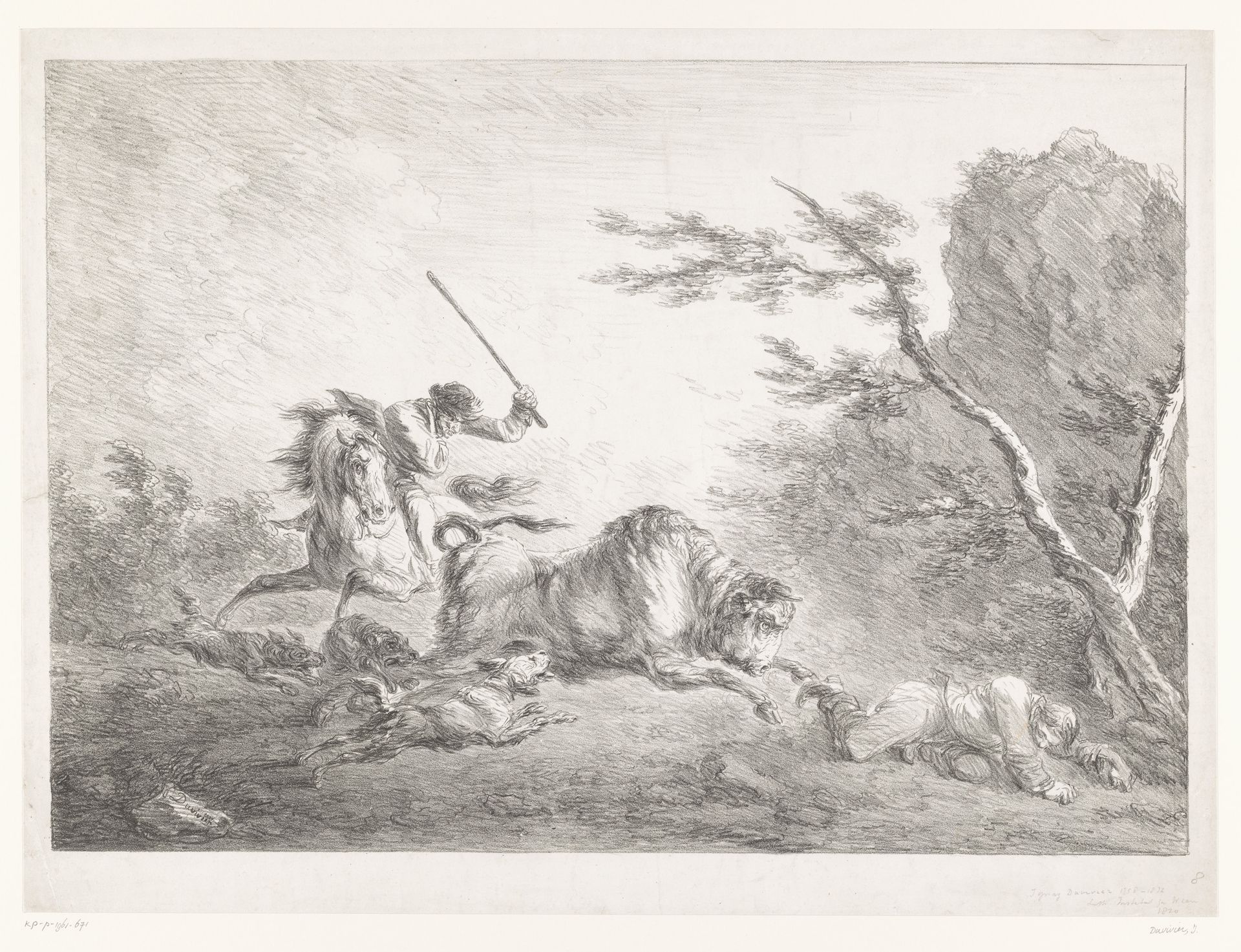 Opgejaagde wilde stier valt aan by Ignace Duvivier