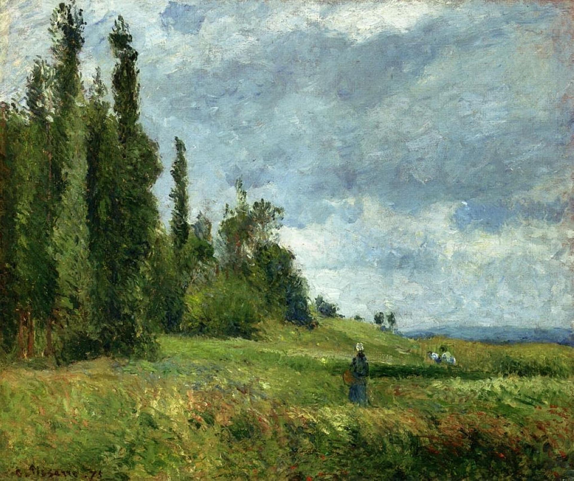 A part of Groettes, Pontoise, Gray Weather by Camille Pissarro