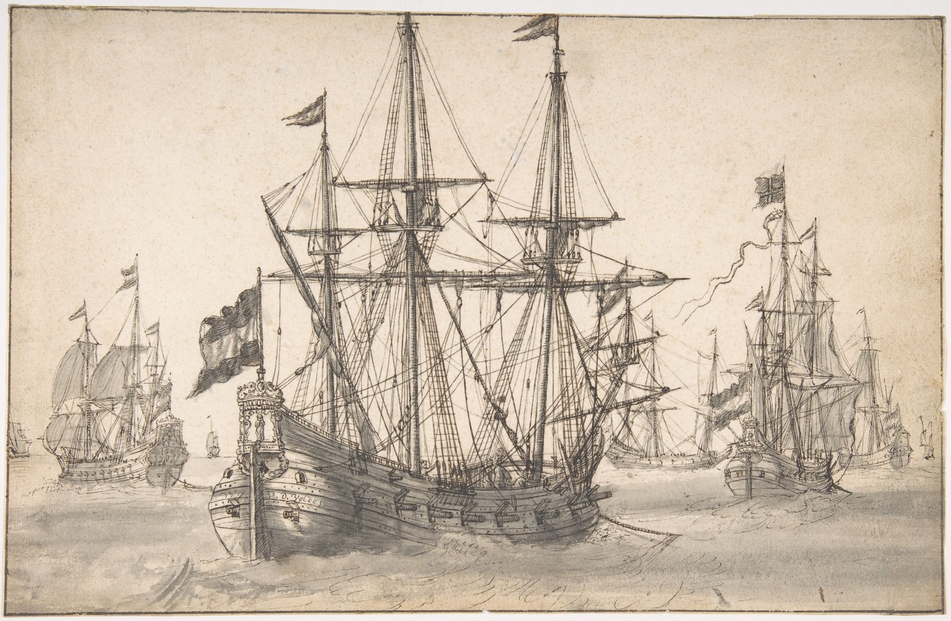 Dutch Men of War at Anchor by Willem van de Velde I