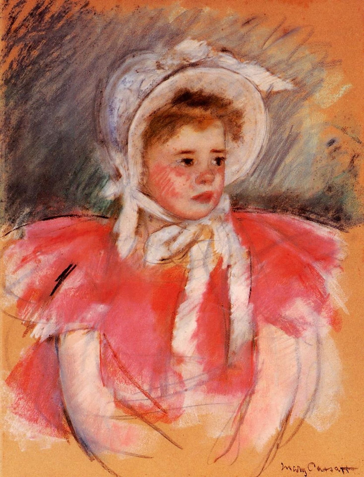 Simone in White Bonnet Seated with Clasped Hands (no.1) by Mary Cassatt