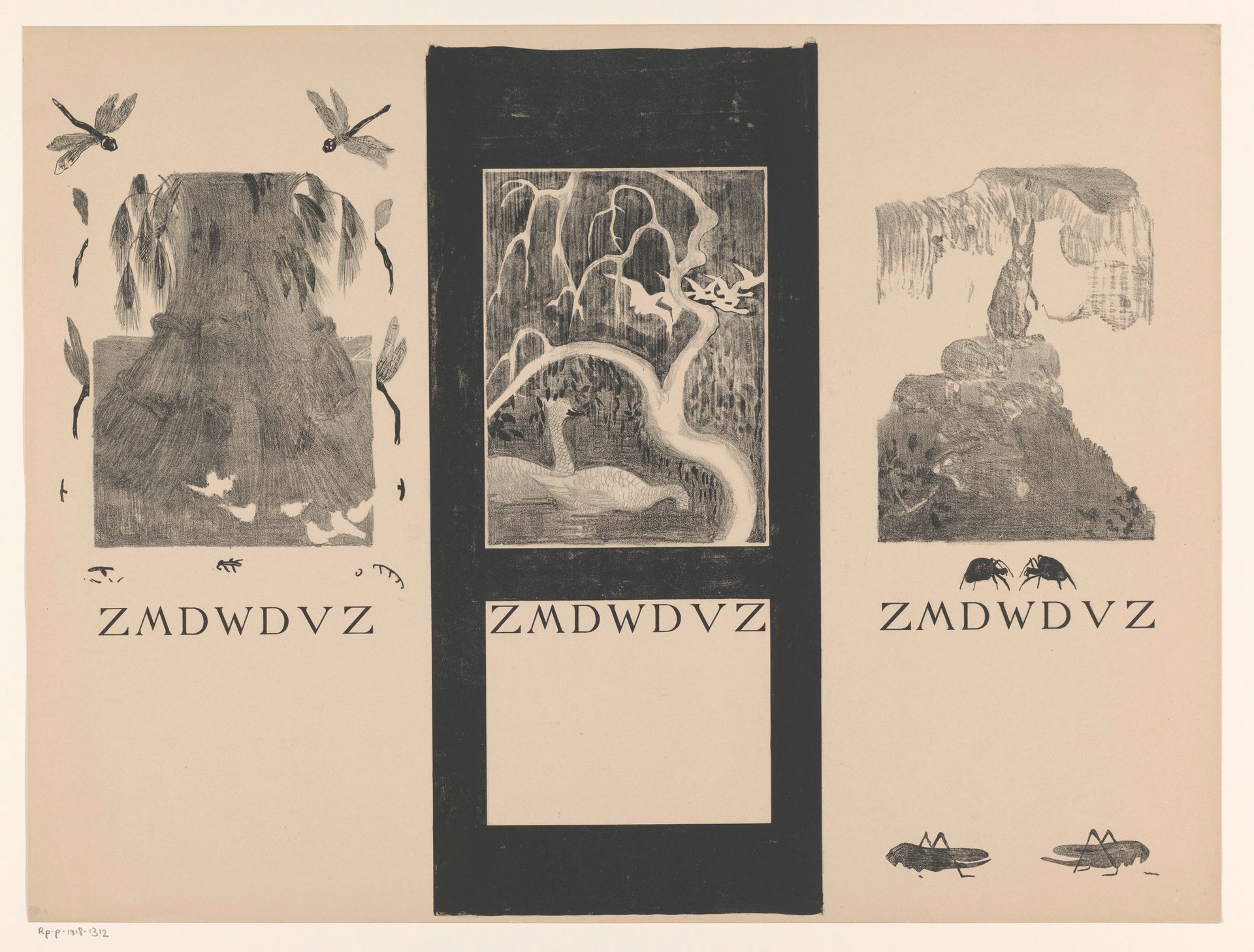 Kalenderbladen van juli, oktober en september, met korenschoven, zwanen en konijnen by Theo van Hoytema