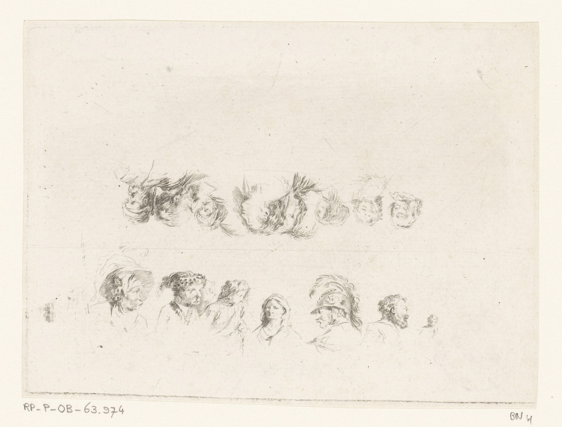 Compositie met vijftien bustes van mannen en vrouwen van verschillende leeftijden by Jacques Philippe Le Bas