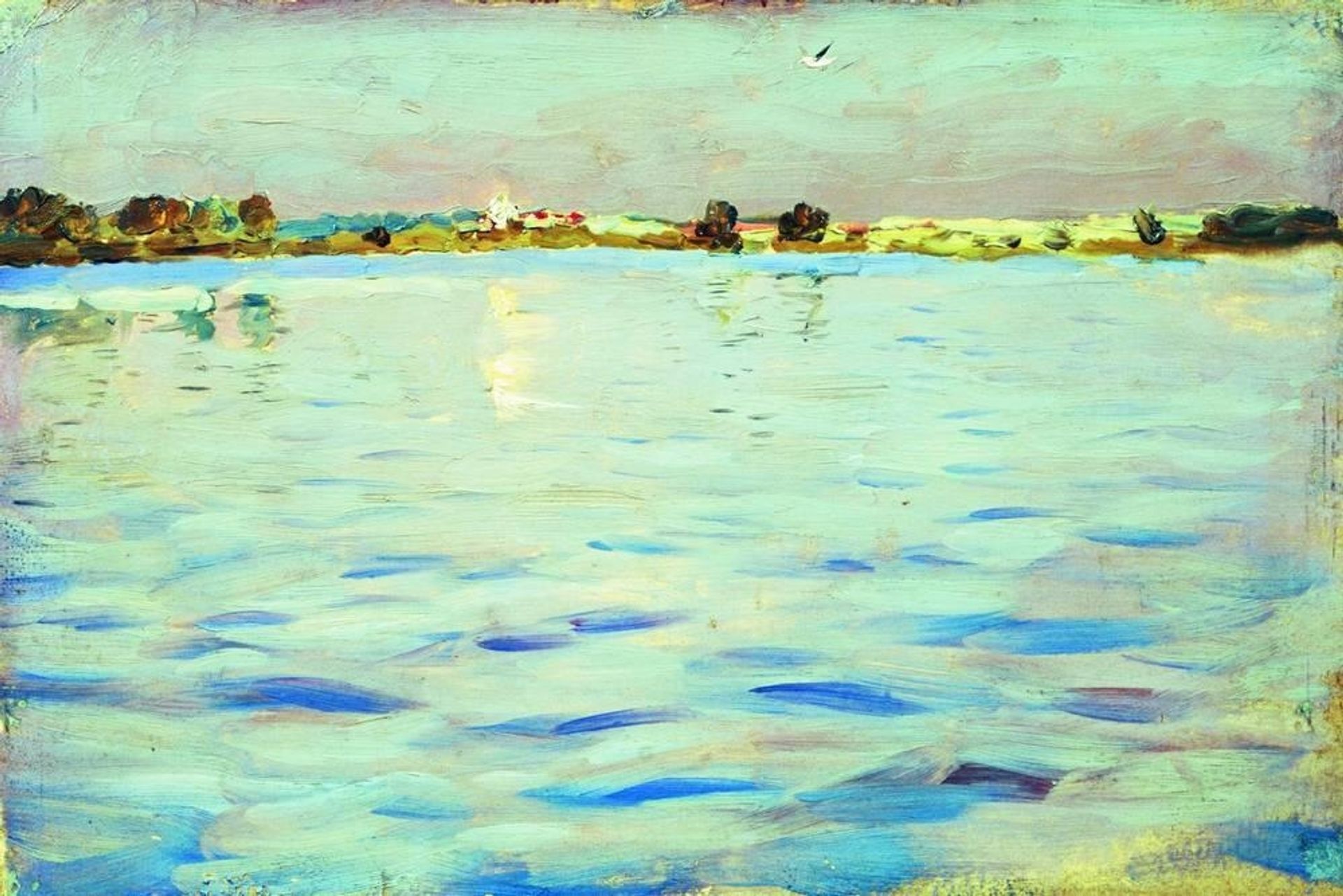 The last rays of the sun. A lake. by Isaac Levitan