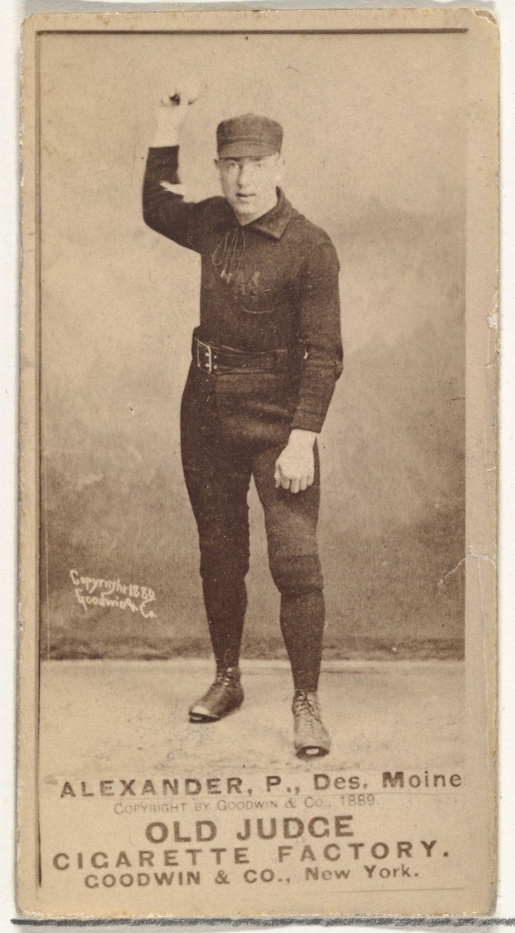 Alexander, Pitcher, Des Moines, from the Old Judge series (N172) for Old Judge Cigarettes by Goodwin & Company