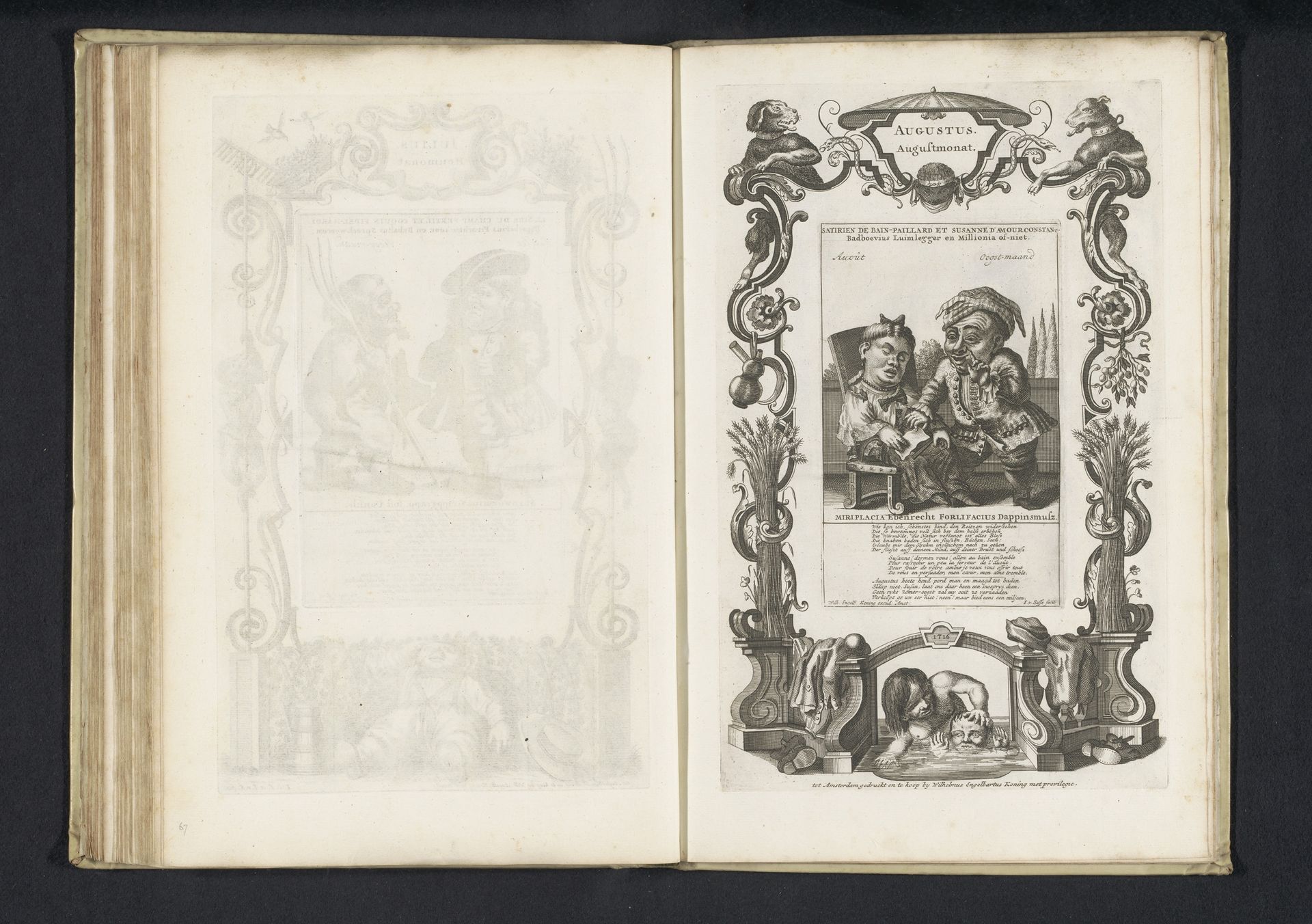 Twee dwergen voor de maand augustus, 1720 by Joost van Sassen