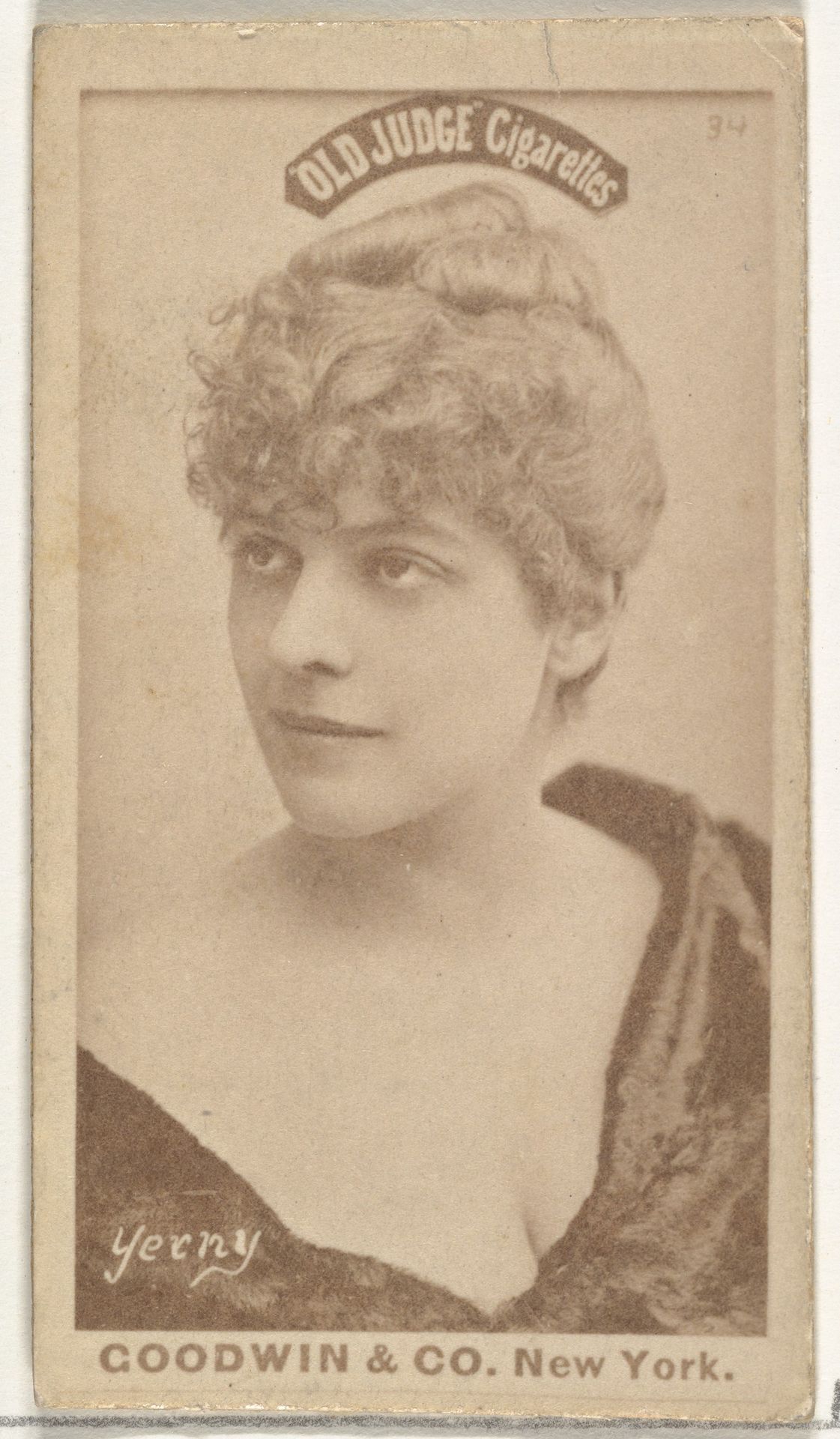 Yerny, from the Actors and Actresses series (N171) for Old Judge Cigarettes by Goodwin & Company