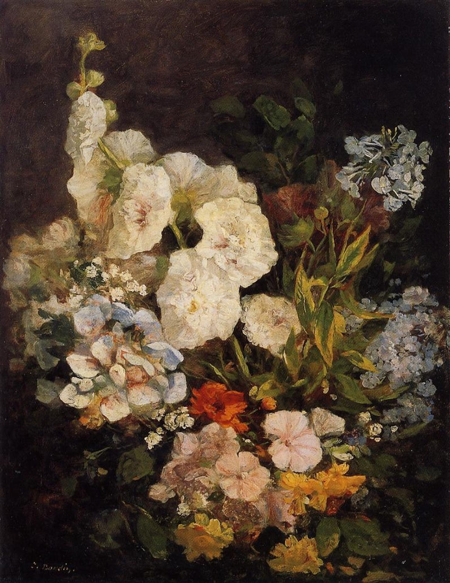 Spray of Flowers - Hollyhocks by Eugène Boudin