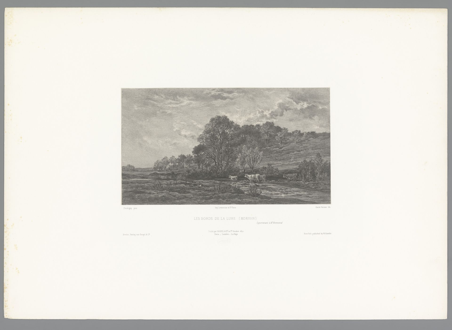 Koeien in een rivier by Emile Louis Vernier