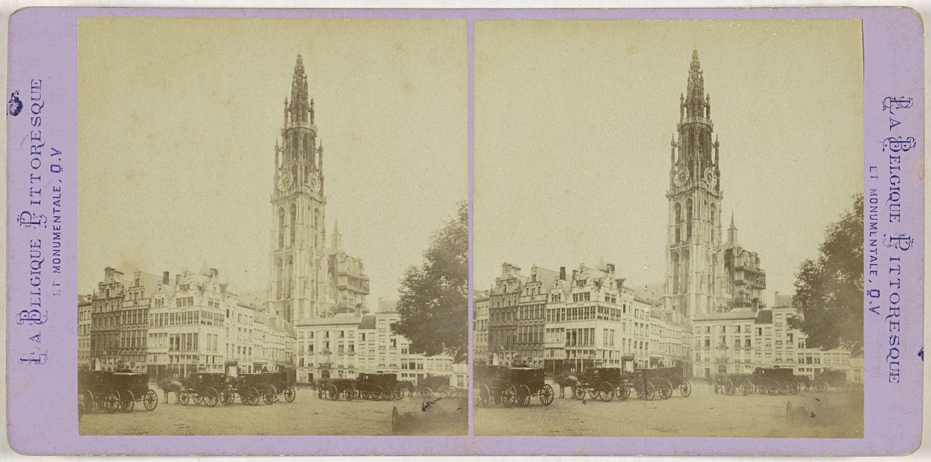 Gezicht op de kathedraal van Antwerpen en oude huizen aan de Grote Markt by Jules Hippolyte Quéval