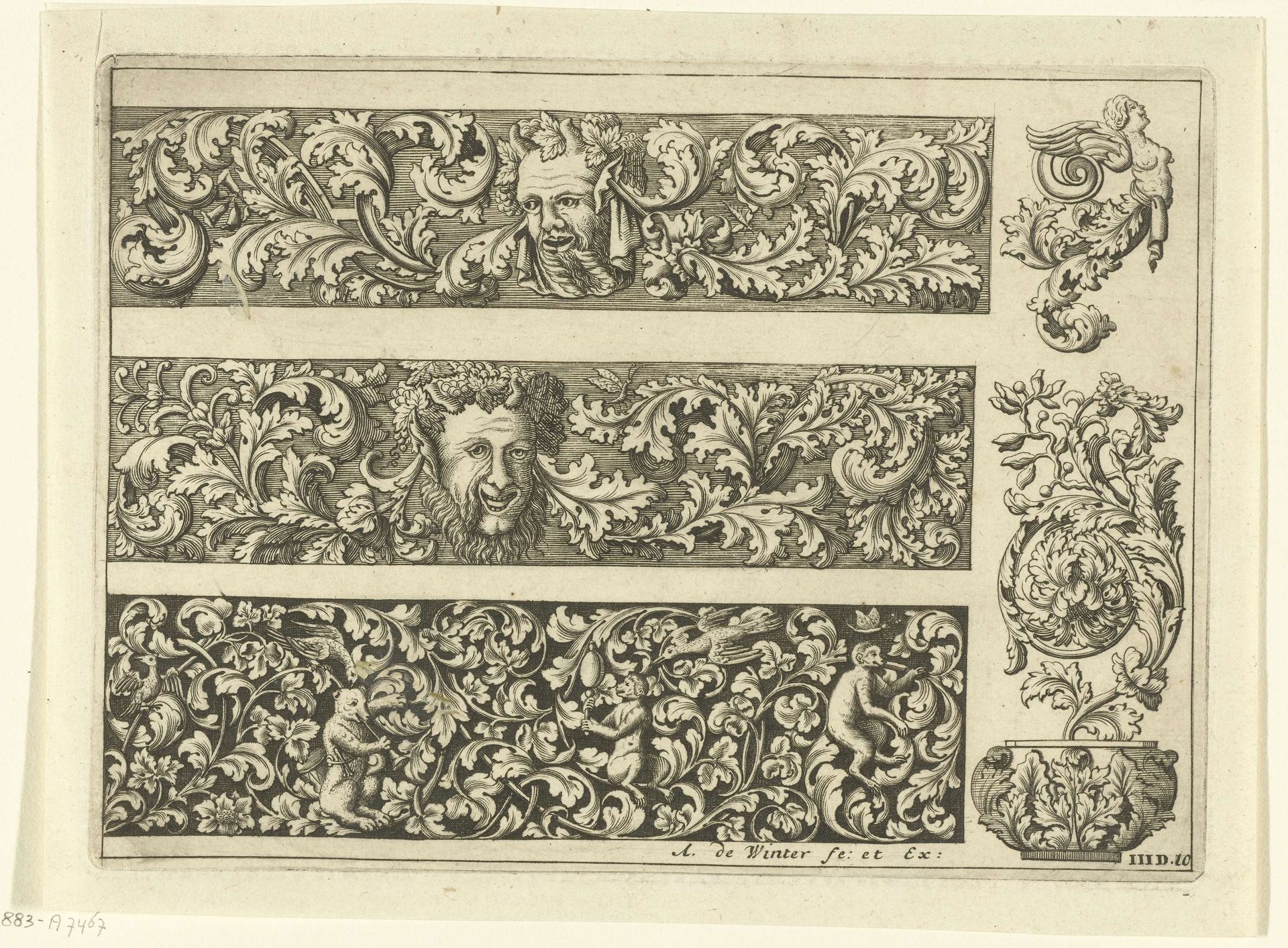Drie friezen met bladranken en twee motieven by Anthonie de Winter