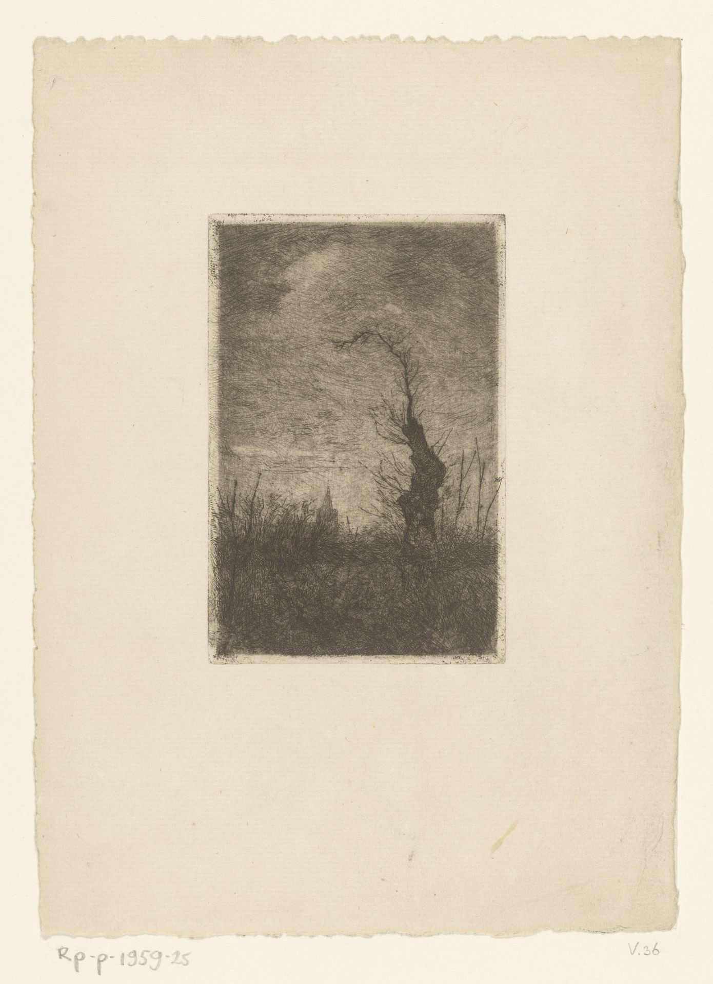 Landschap met boom en toren by Jan Veth