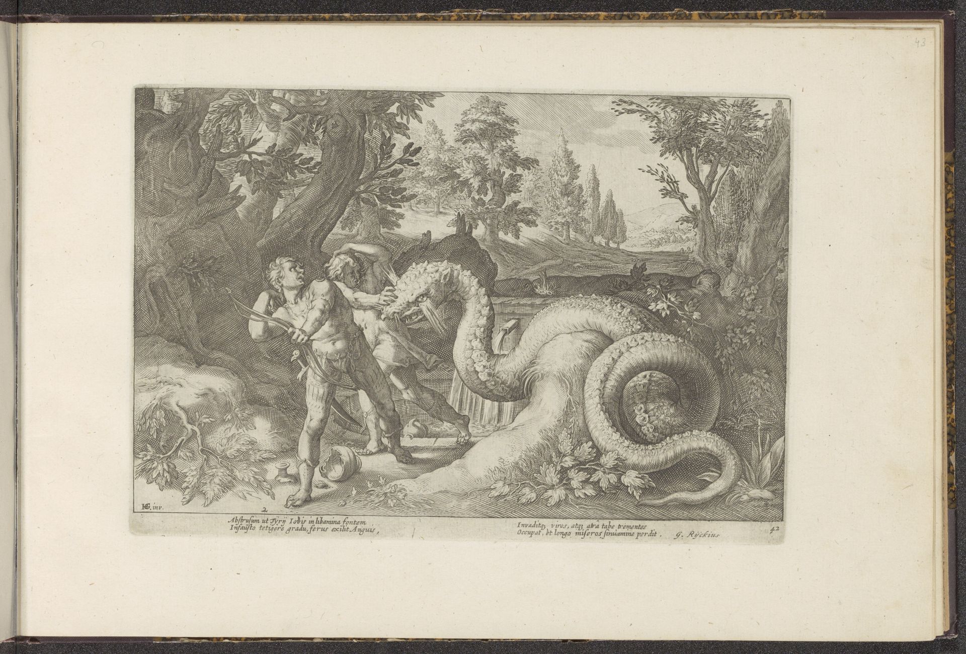 Metgezellen van Cadmus door een draak verslonden by Hendrick Goltzius
