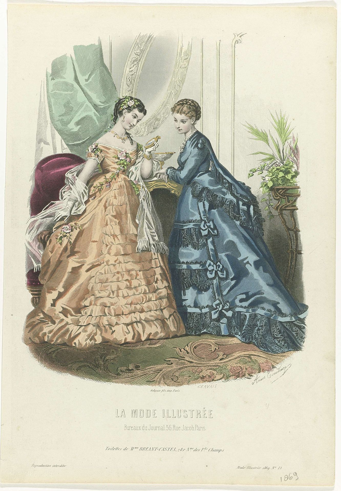 La Mode Illustrée, 1869, No. 13 : Toilettes de Mme Breant-Castel (...) by M. Gervais
