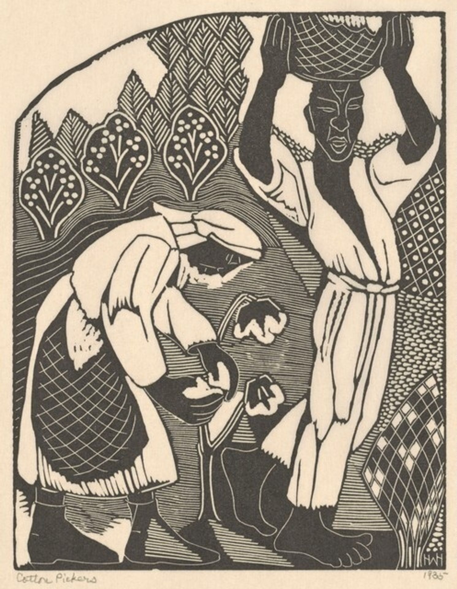 Cotton Pickers (left panel) by Helen West Heller