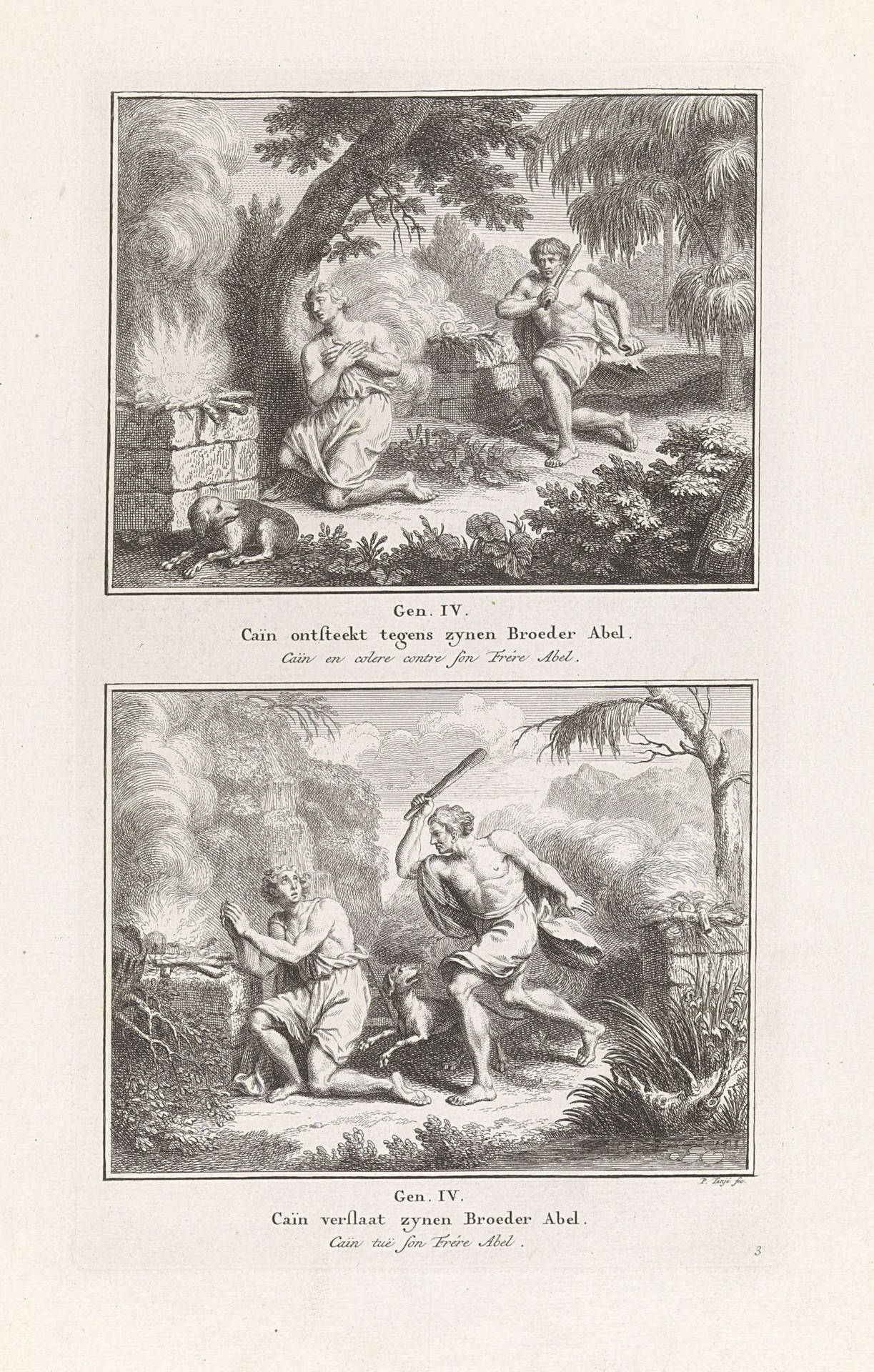 Offer van Kaïn en Abel / Kaïn slaat Abel dood by Pieter Tanjé
