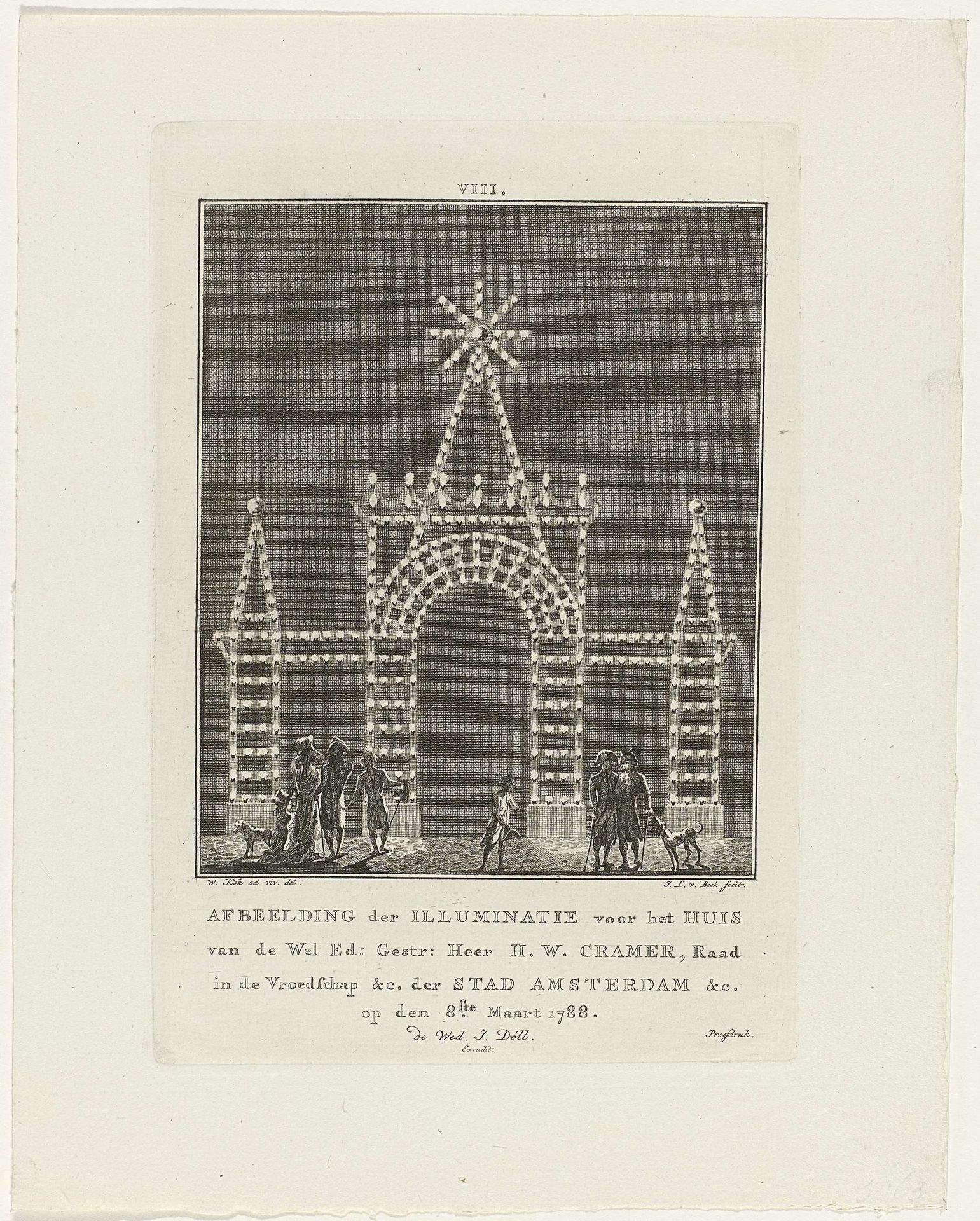 Illuminatie voor het huis van H.W. Cramer te Amsterdam, 1788 by Jan Lucas van der Beek