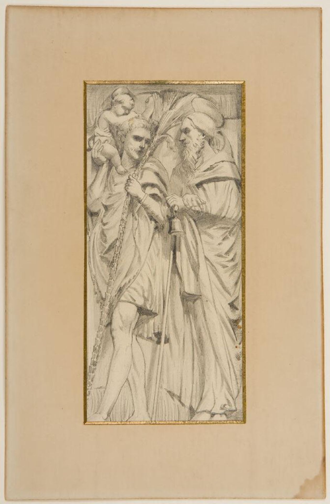 Pencil Drawing of SS. Christopher and Anthony from a Bas-Relief by Giovanni da Pisa by Charles Herbert