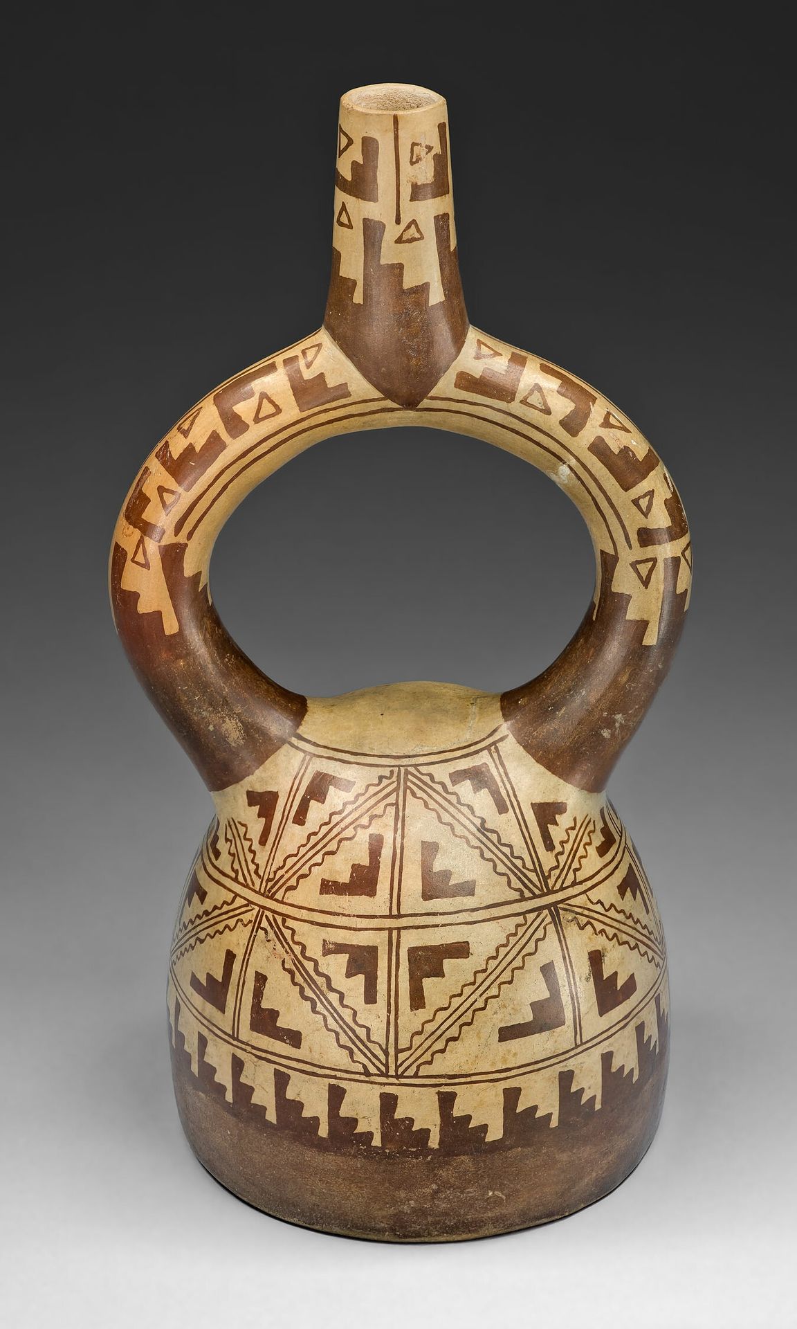 Stirrup Spout Vessel with Geometric Motifs by Moche