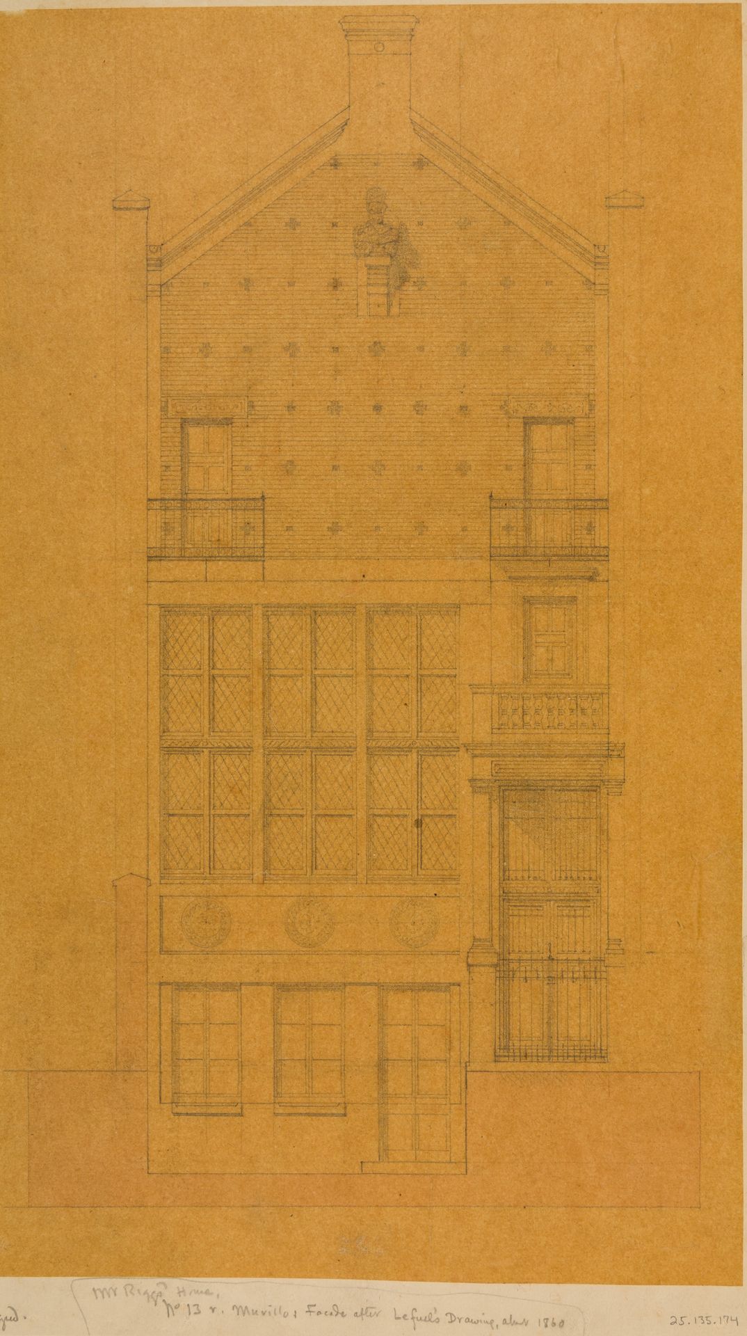 Architectural Drawing of the Exterior of the Comte de Nieuwerkerke's House by Hector-Martin Lefuel