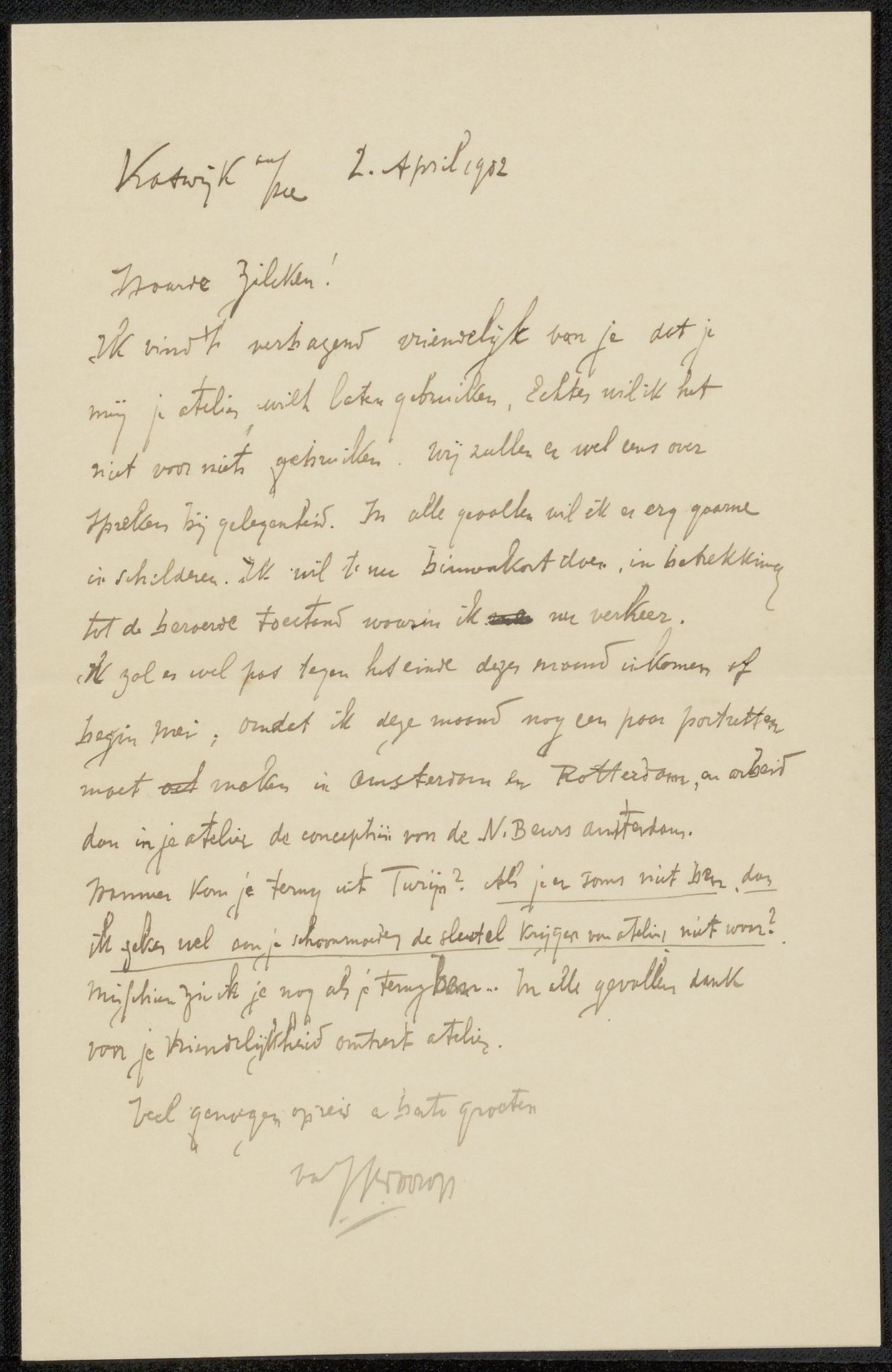 Brief aan Philip Zilcken by Jan Toorop