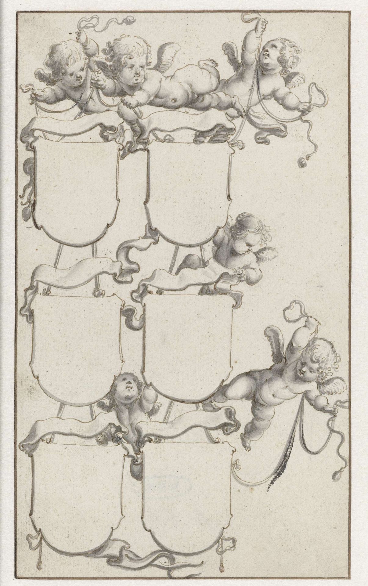Zes putti met wapenschilden by Pieter Jansz.