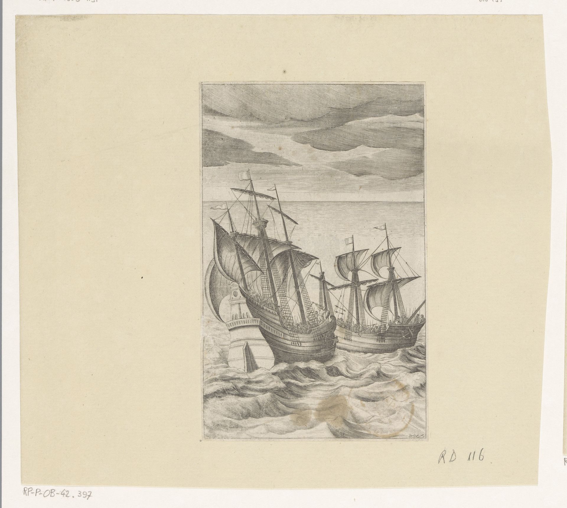 Calasiris en de twee geliefden door piraten op zee aangevallen by Isaac Briot