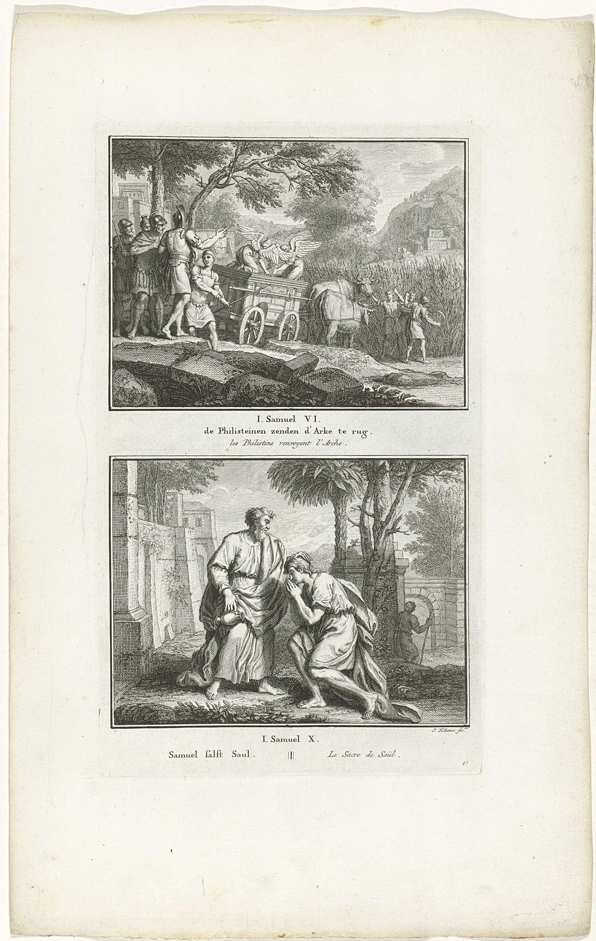 Filistijnen zenden de Ark des Verbonds terug naar Israël en Samuel zalft Saul by Jacob Folkema