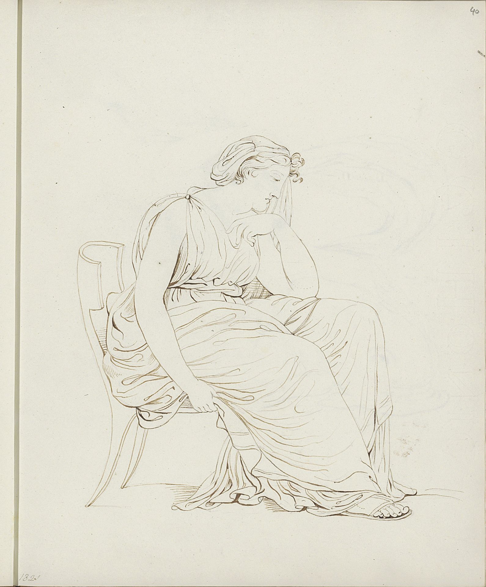 Zittende vrouw in een treurende houding by jonkvrouw Elisabeth Kemper