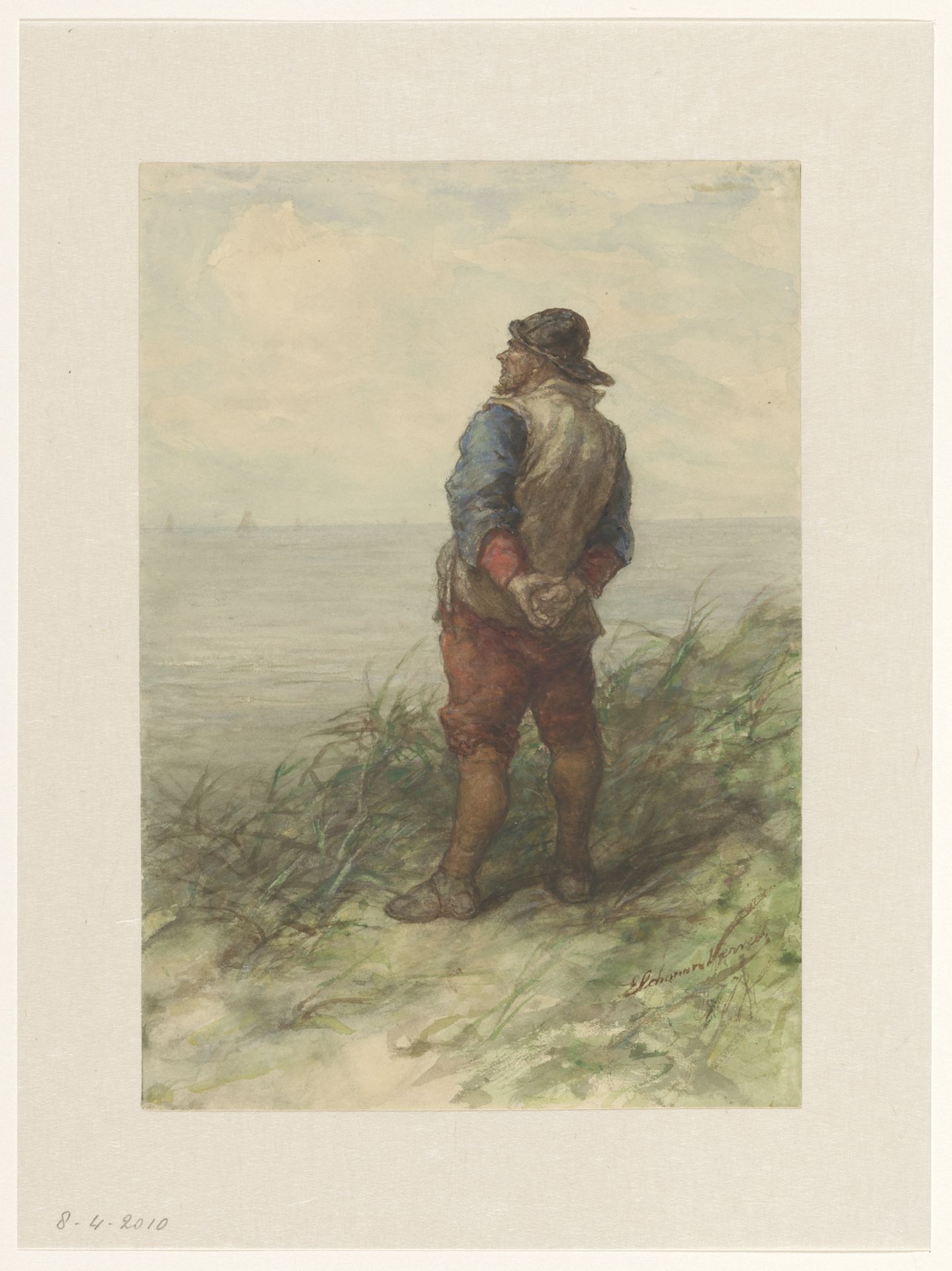 Zeeman vanaf de duinen uitkijkend over zee by Elchanon Verveer