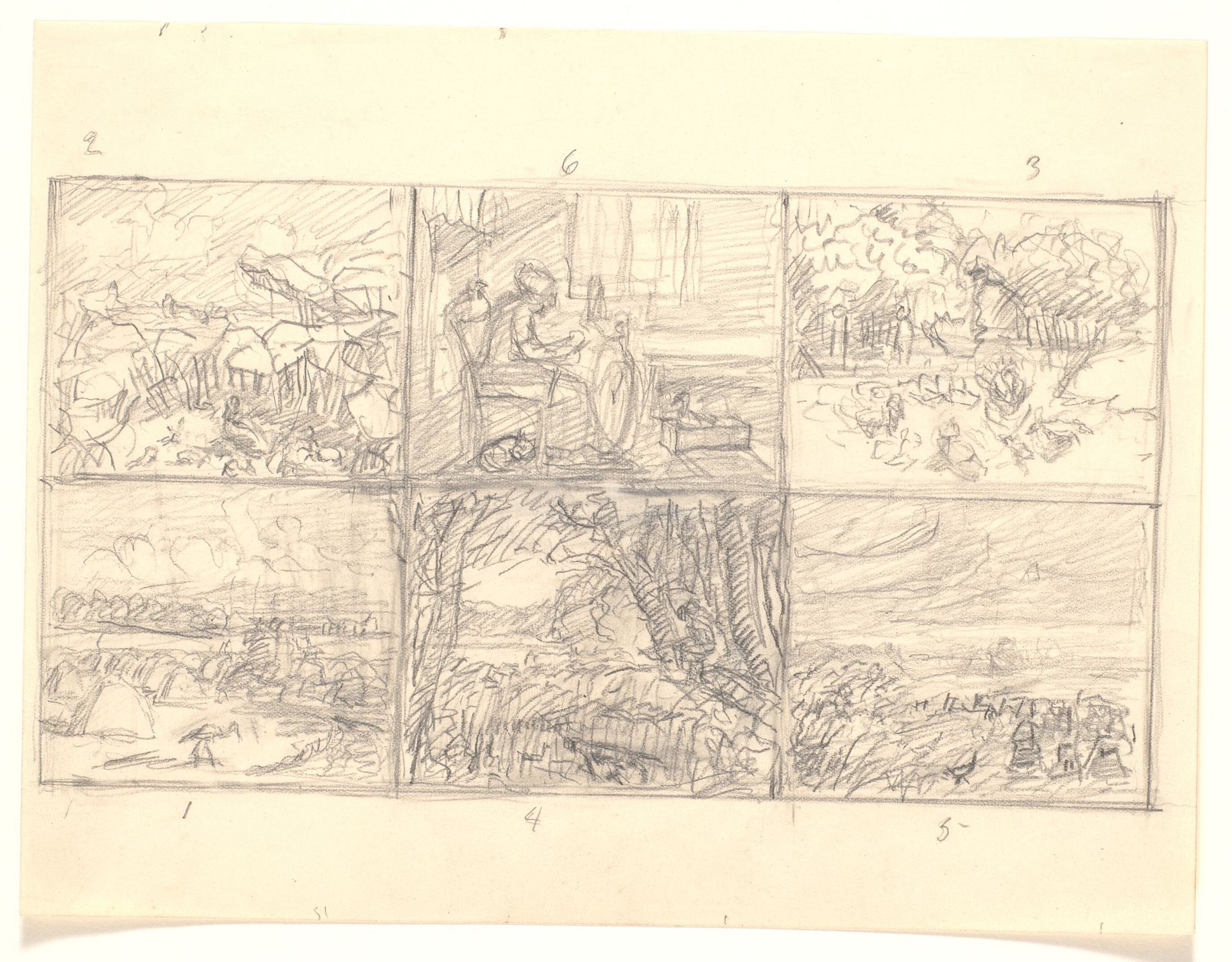 Skitseblad med 6 skitser til "Den grimme ælling" by Fritz Syberg