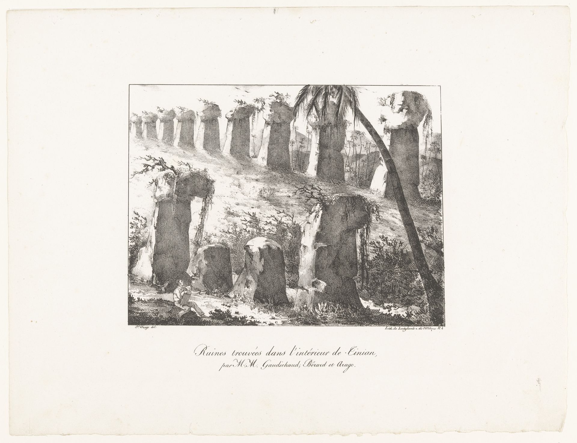 Ruïnes op het eiland Tinian in Oceanië by Jacques Etienne Victor Arago