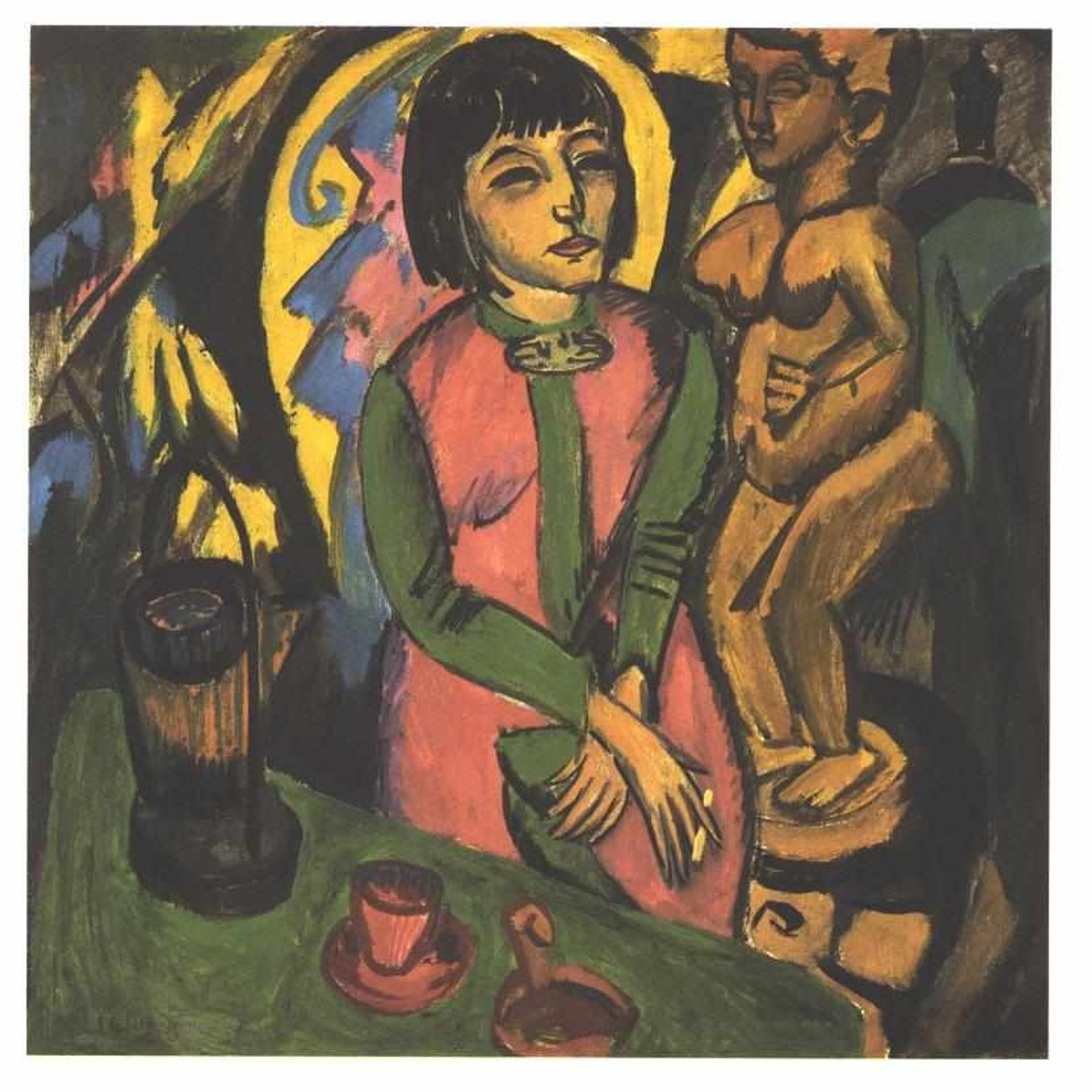 Sitting Woman with a Wooden Sculpture by Ernst Ludwig Kirchner