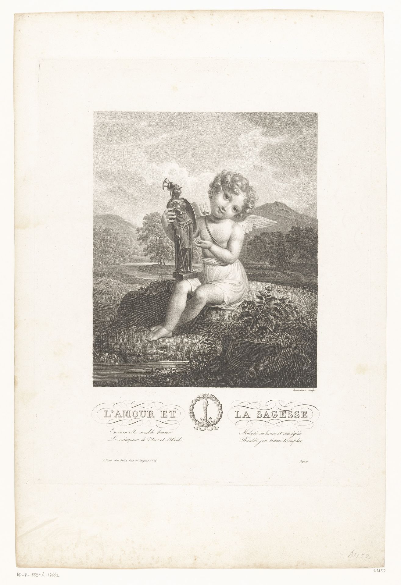 Lachende Amor met een beeld van Minerva by A. Bosselman